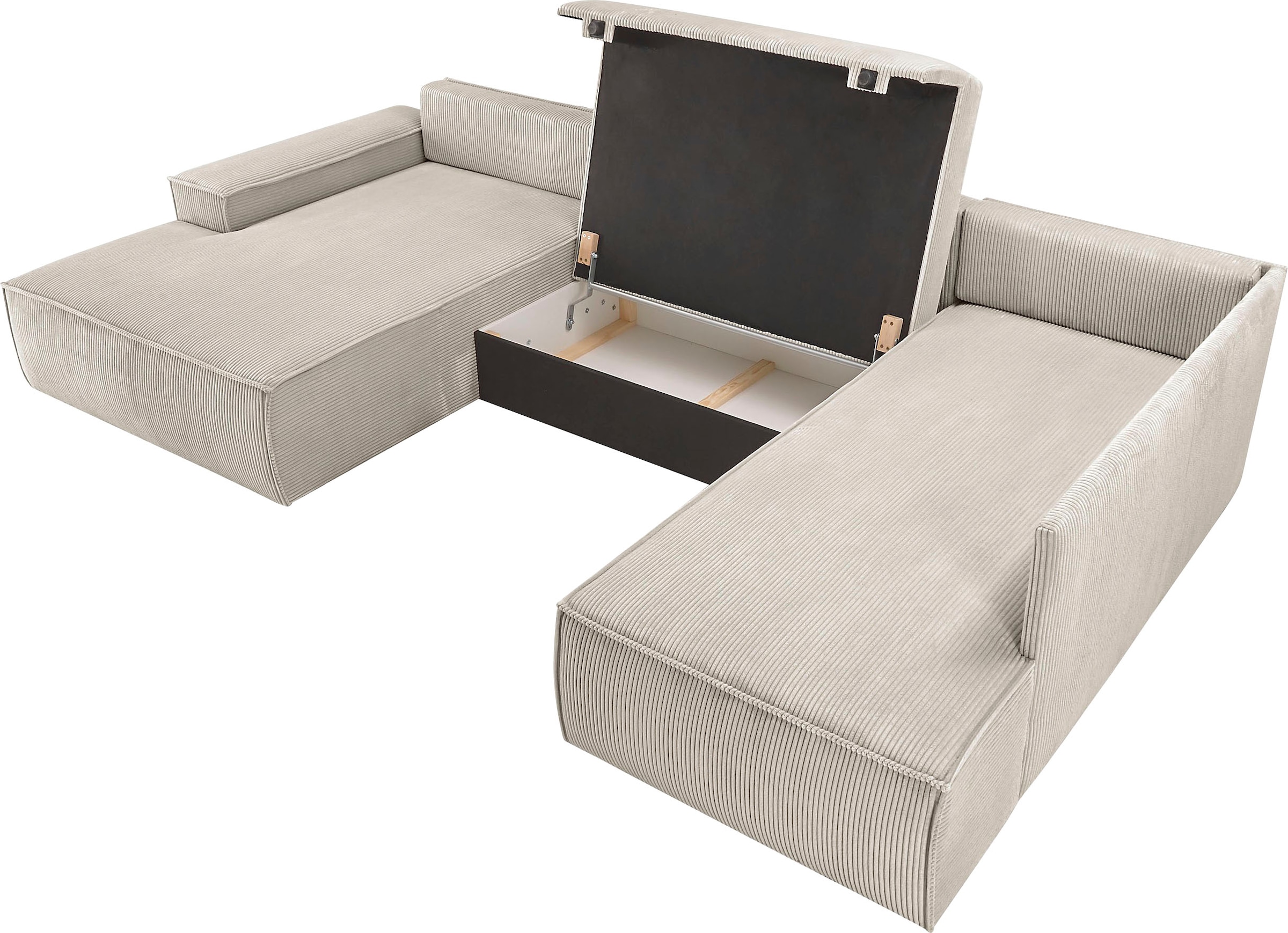Home affaire Wohnlandschaft »SHERWOOD 329 cm, U-Form, Schlafsofa,«, Schlaffunktion m. Bettkasten (194x139 cm), Cord, Vintage, Samtvelours