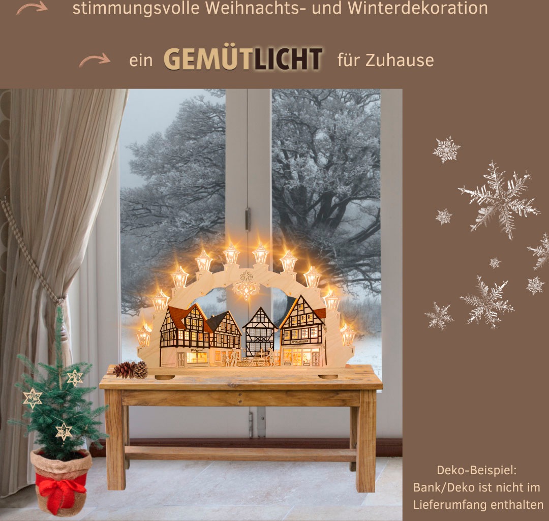 Weigla LED Schwibbogen »Altstadt, Fachwerkhaus, Lichterbogen aus Holz, Made in Germany« 1 Stk. Erzgebirge garantiert, Weihnachtsdeko Innen, Weihnachtsbeleuchtung