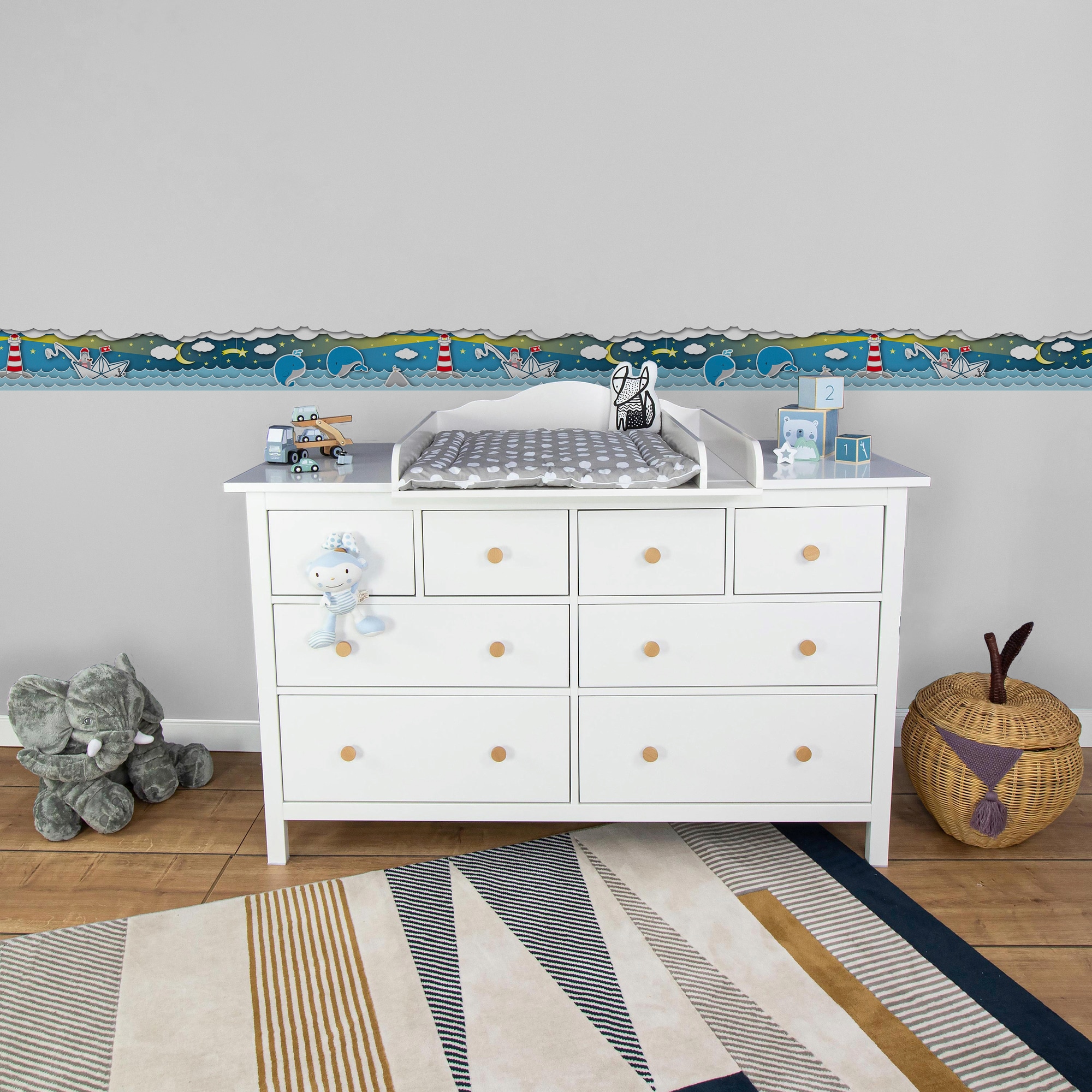 A.S. Création Bordüre »Fishing Captain«, Motiv-abstrakt-naturalistisch, Kindertapete Tapete für Baby- und Kinderzimme Borte Design Wandtapete