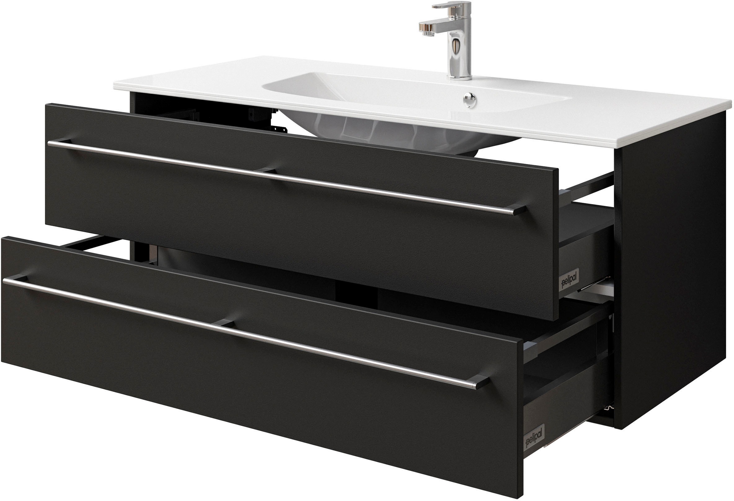 Saphir Waschtisch »Serie 6025 Mineralmarmor-Waschtisch mit Unterschrank, 117 cm breit«, Waschplatz mit 2 Schubladen, hängend, verschiedene Ausführungen