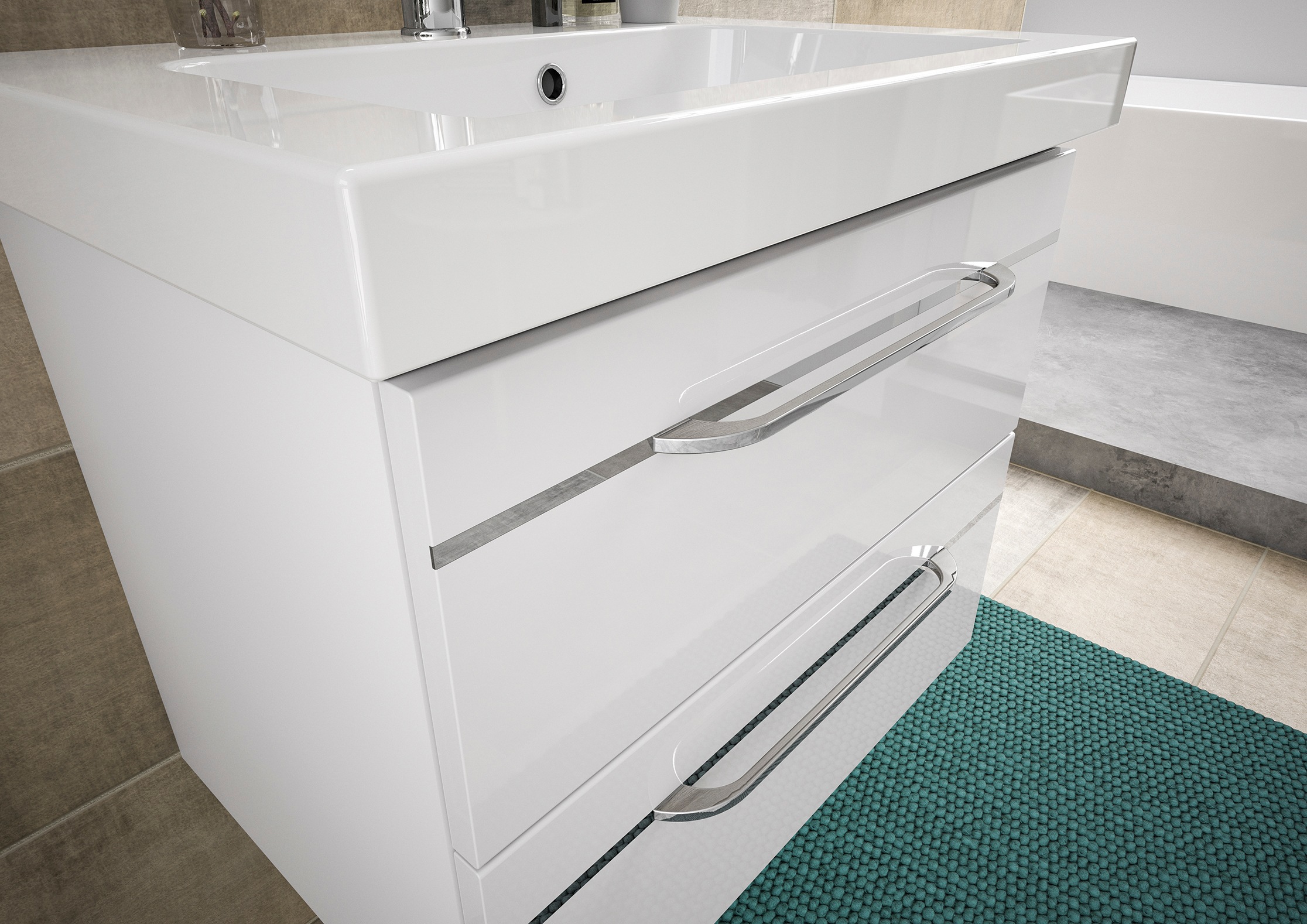 Saphir Badmöbel-Set »Balto Sprint 3-teilig, Mineralmarmor-Waschtisch mit LED-Spiegelschrank«, (4 St.), Badezimmer Set mit Unterschrank inkl Türdämpfer, 3 Türen, 3 Schubladen