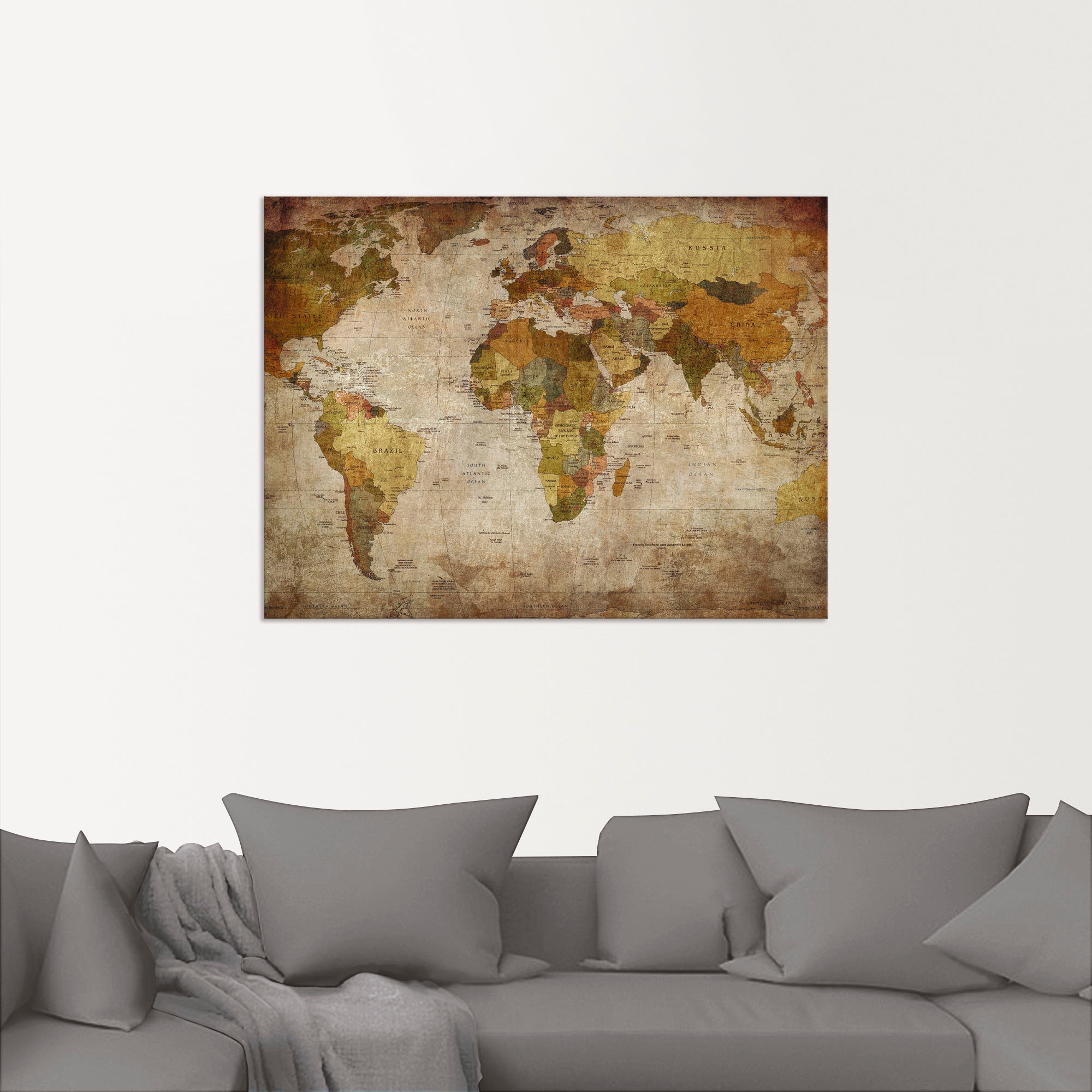 Artland Wandbild »Weltkarte«, Landkarten, (1 St.), als Alubild, Outdoorbild, Leinwandbild, Poster, Wandaufkleber