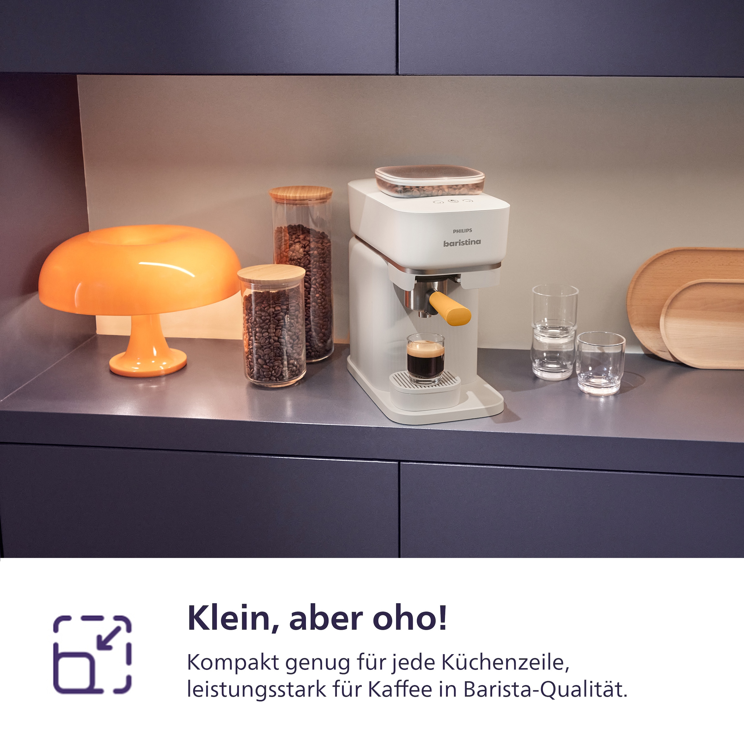 PHILIPS baristina Espressomaschine »BAR300/03 mit Mahlwerk für ganze Bohnen« 16 bar Pumpendruck, Naturweiß​/Mangogelb
