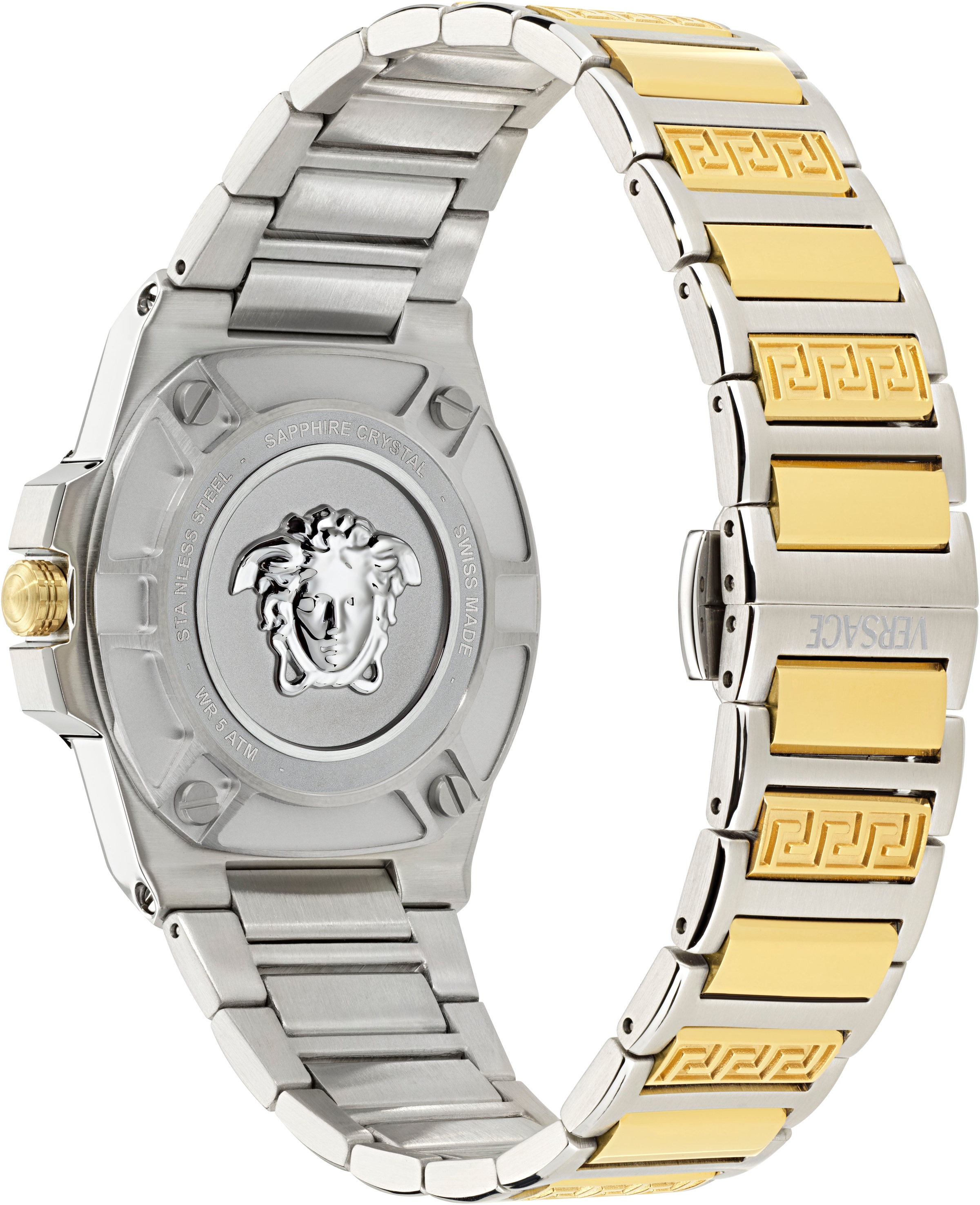 Versace Quarzuhr »GRECA REACTION LADY«, Armbanduhr, Damenuhr, Swiss Made, Edelstahlarmband, analog