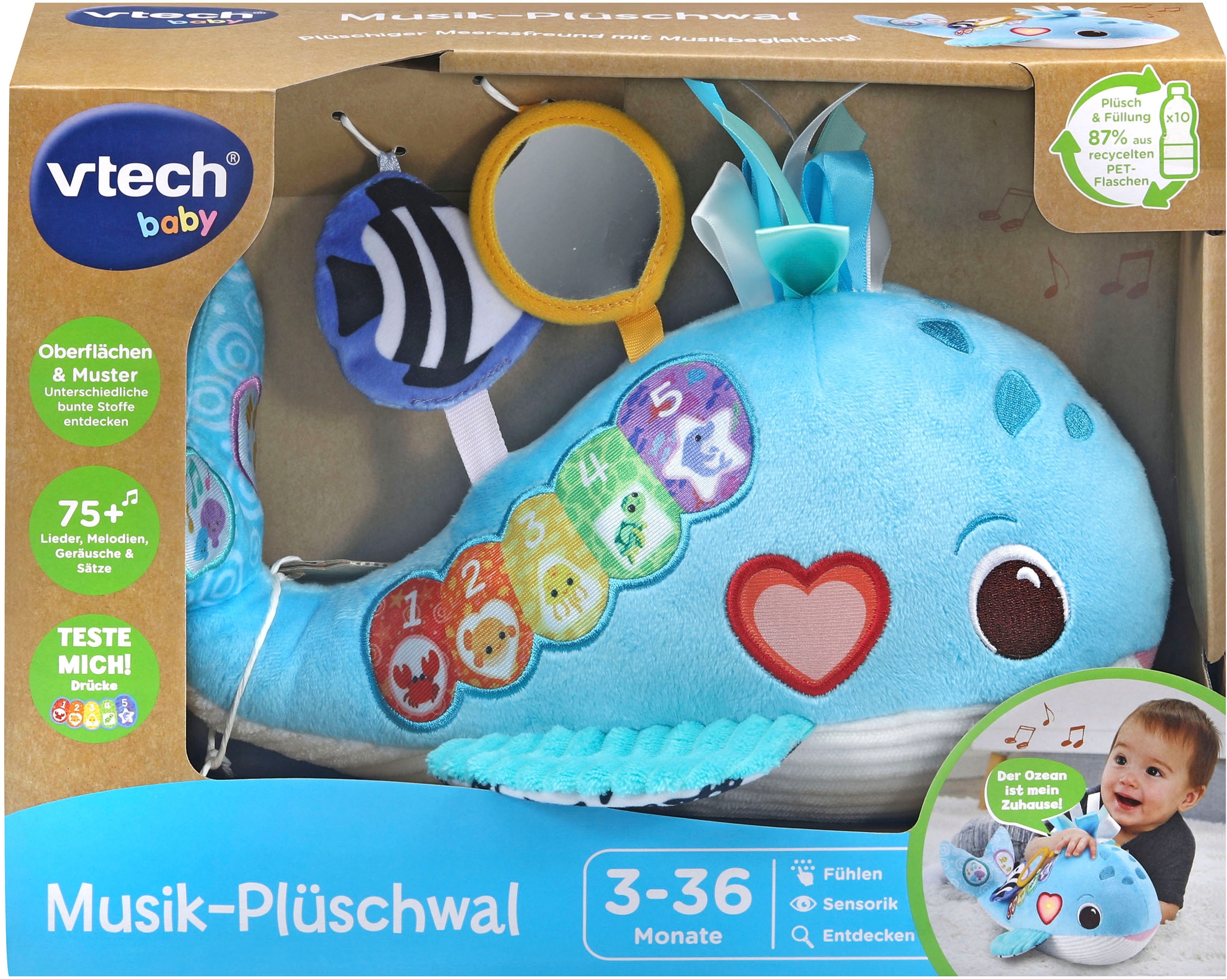 Vtech® Plüschfigur »Vtech Baby, Musik-Plüschwal«, aus recyceltem Material