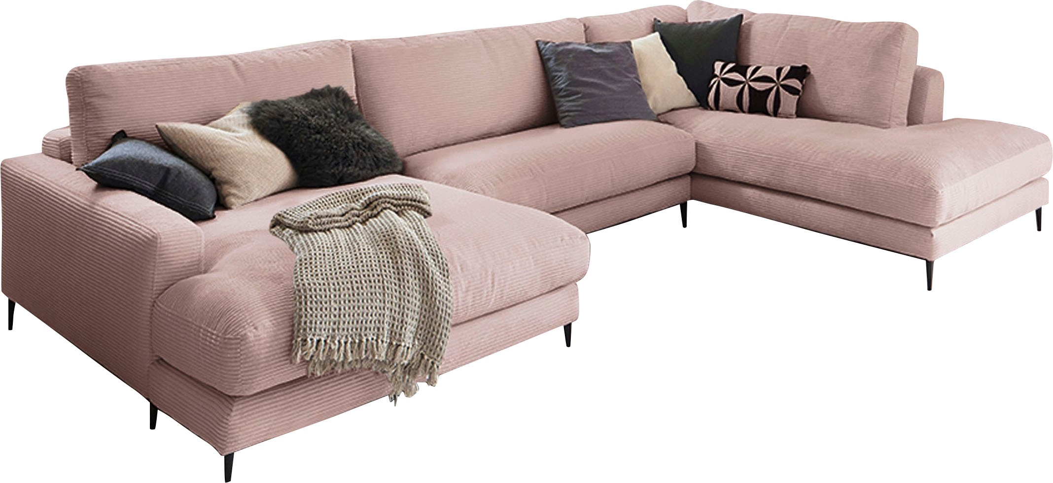 INOSIGN Wohnlandschaft »Downtown XXL B/T/H: 341/223/84 cm Loungemöbel zum Relaxen«, weicher Sitzkomfort, Cord-Bezug, weicher Sitzkomfort U-Form