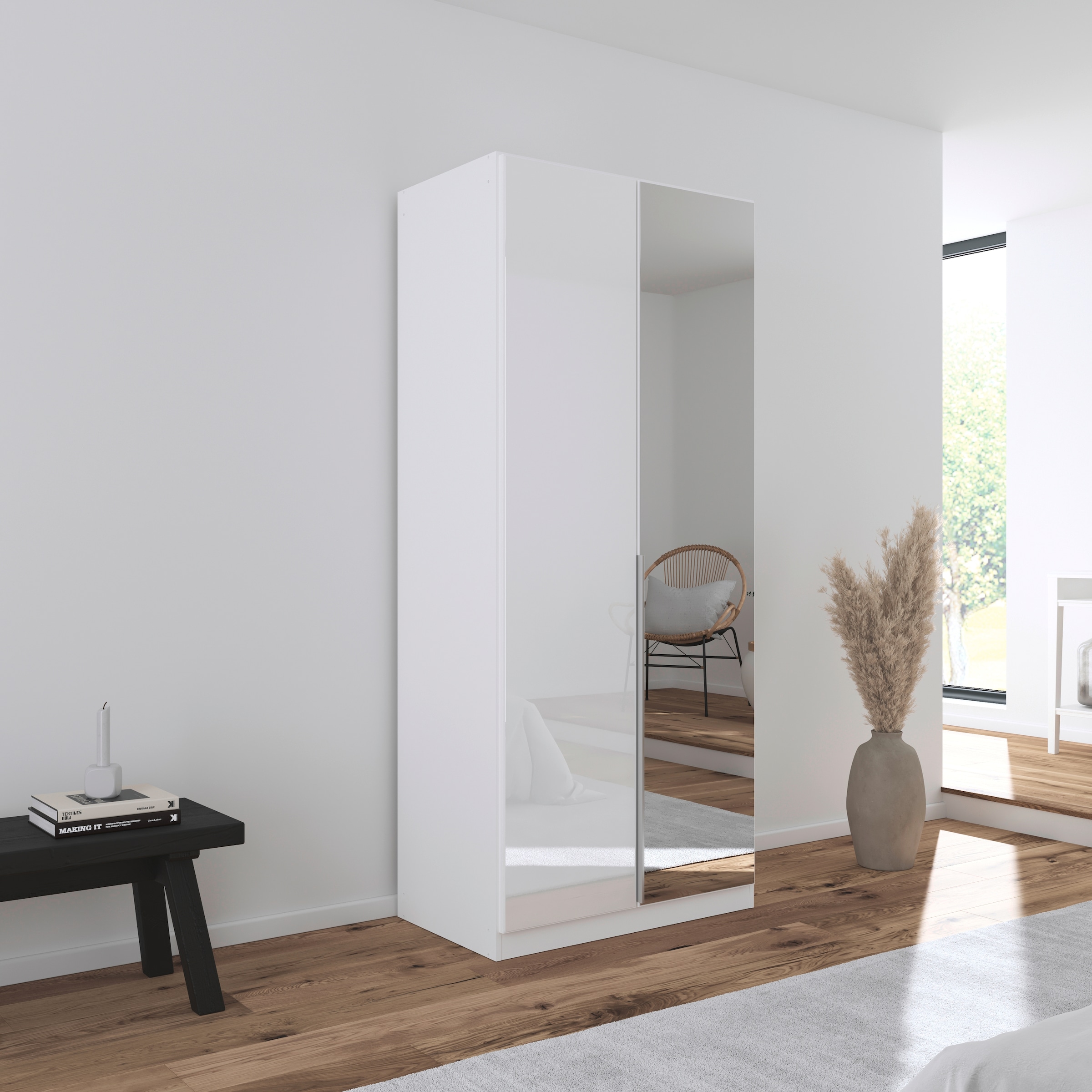 rauch Drehtürenschrank »Kleiderschrank Kleiderschränke Schrank Garderobe AGORDO mit Glasfront«, (in zwei Griff-Farben), durchdachte Innenausstattung, in 6 Breiten und 2 Höhen MADE IN GERMANY
