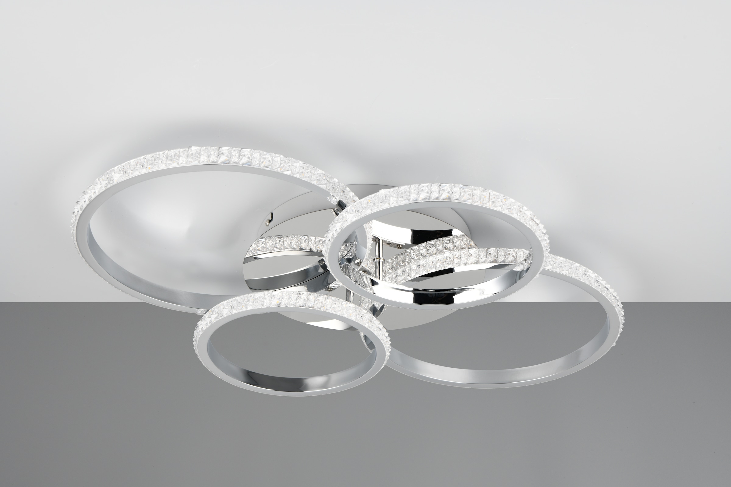 REALITY Leuchten LED Deckenleuchte »CIRES, LED Deckenlampe mit 4 schwenkbaren LED-Ringen, kaltweiß 4000K« LED-Board 1 Stk. Kaltweiß 3400 Lumen 27W, in 3 Stufen dimmbar mit Acryl Kristallen verzierte LED