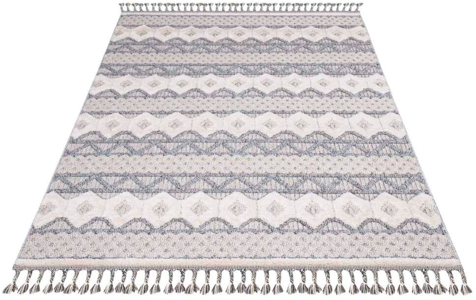 Carpet City Hochflor-Teppich »Valencia 728« rechteckig 20 mm Höhe Läufer, Boho-Stil, 3D-Effekt, Relief, Hoch-Tief-Struktur, mit Fransen