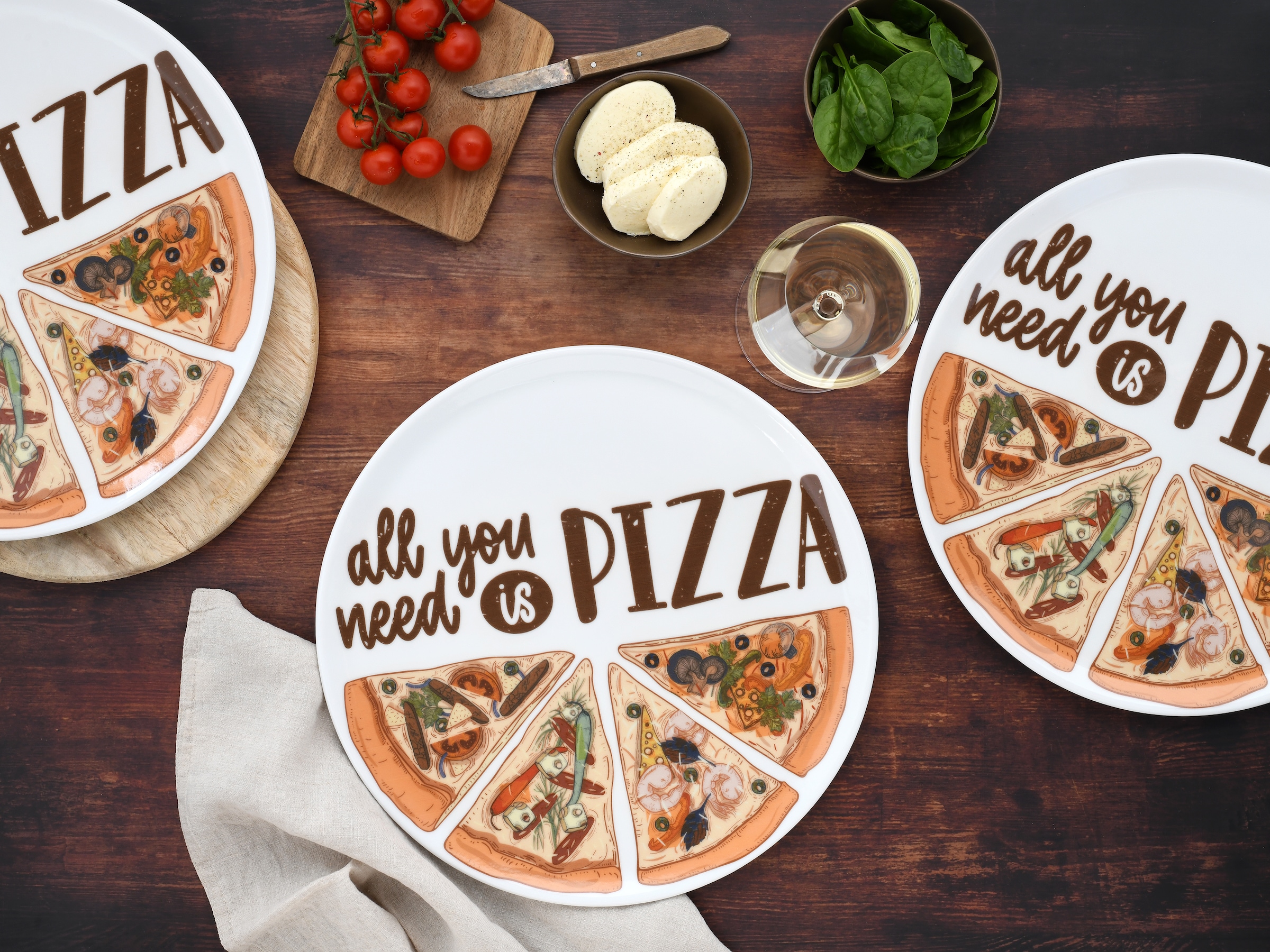 CreaTable Pizzateller »Europa All You Need, Pizzateller 33 cm 6-tlg«, (Set, 6 St.), Pizzamotiv, Europäische Qualität