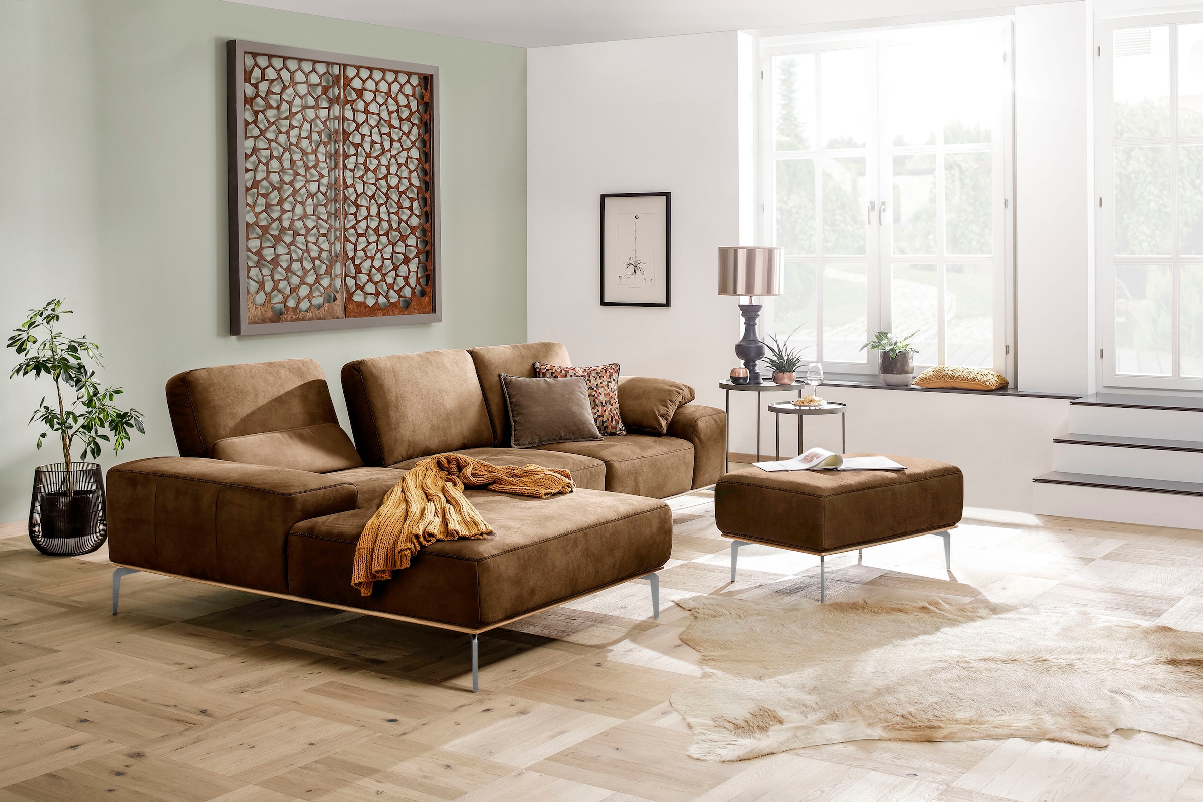 W.SCHILLIG Polsterhocker »run«, mit elegantem Holzsockel, Füße in Chrom glänzend, Breite 75 cm