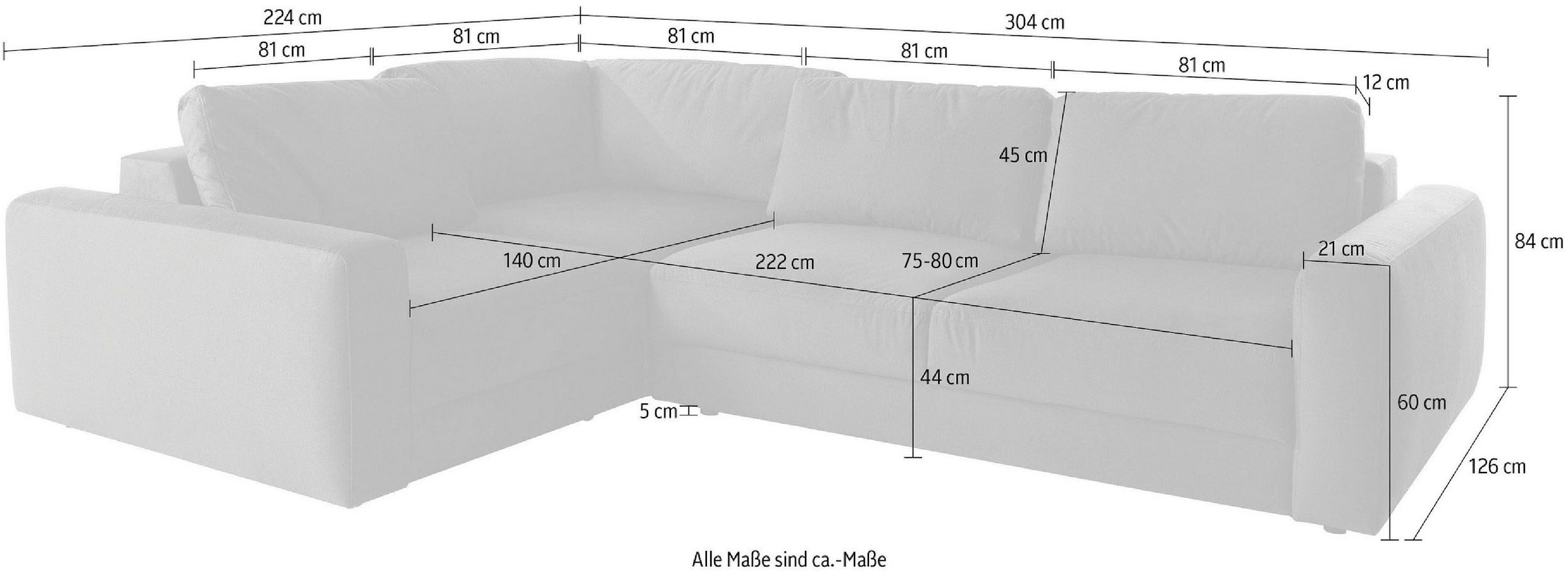 Places of Style Ecksofa »Bloomfield, Breite 304cm, Mega Polsterecke mit viel Platz, L-Form«, extra tiefe Sitzfläche, wahlweise mit Sitztiefenverstellung