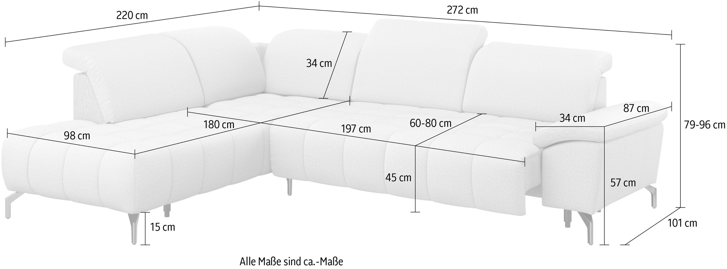 sit&more Ecksofa »Cool L-Form«, wahlweise mit Kopfteilverstellung und Vorziehsitz, motorisch