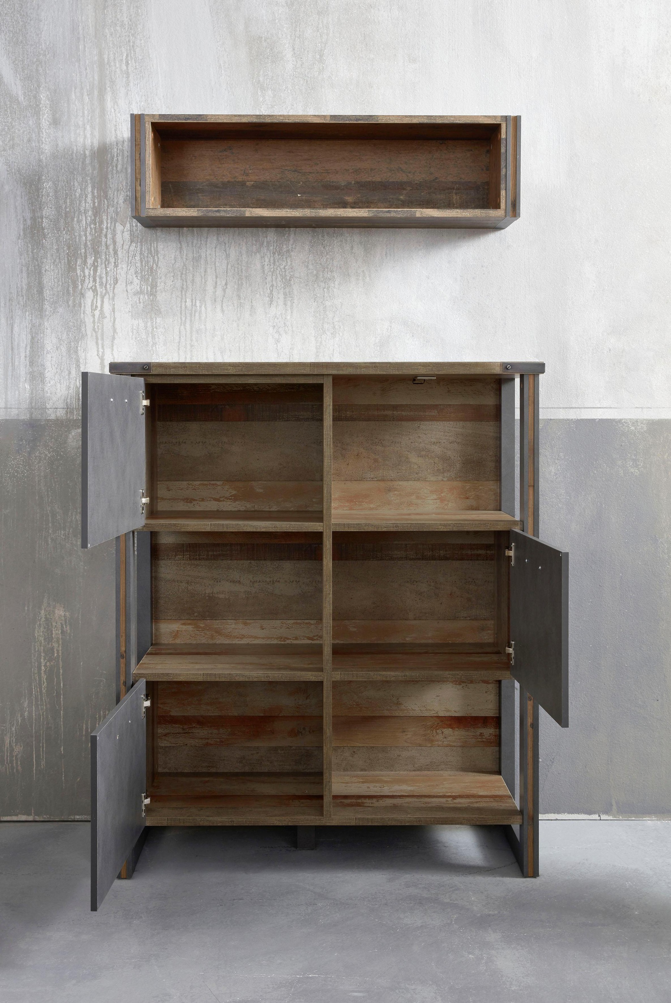 Home affaire Regal »Bristol«, Standregal im Industrial Style mit 3 offenen und geschlossenen Fächern