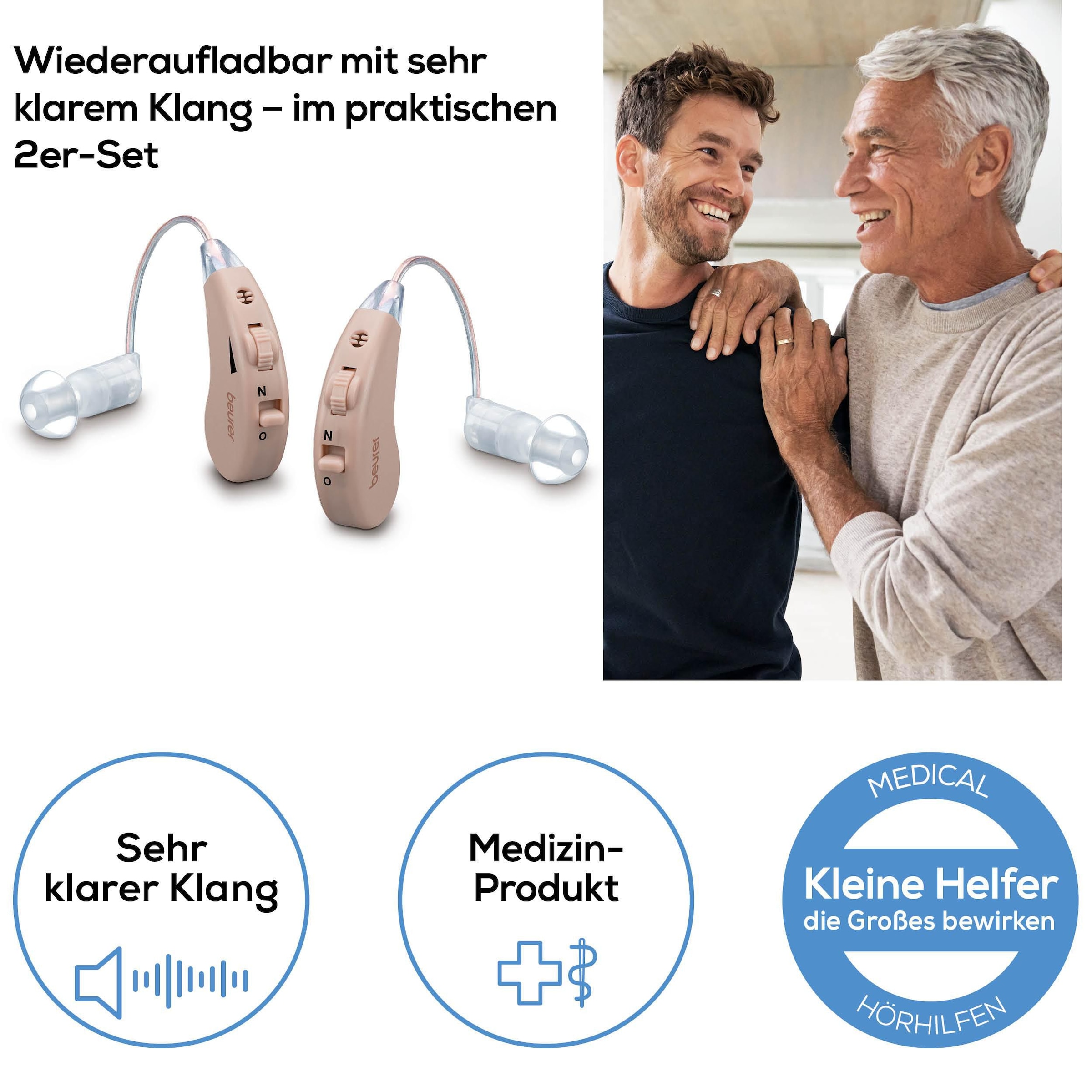 BEURER Hörverstärker »HA 55, 2er Set zur beidseitigen Versorgung, 3 Aufsätze«, Wiederaufladbar mit 10 Stunden Akkulaufzeit