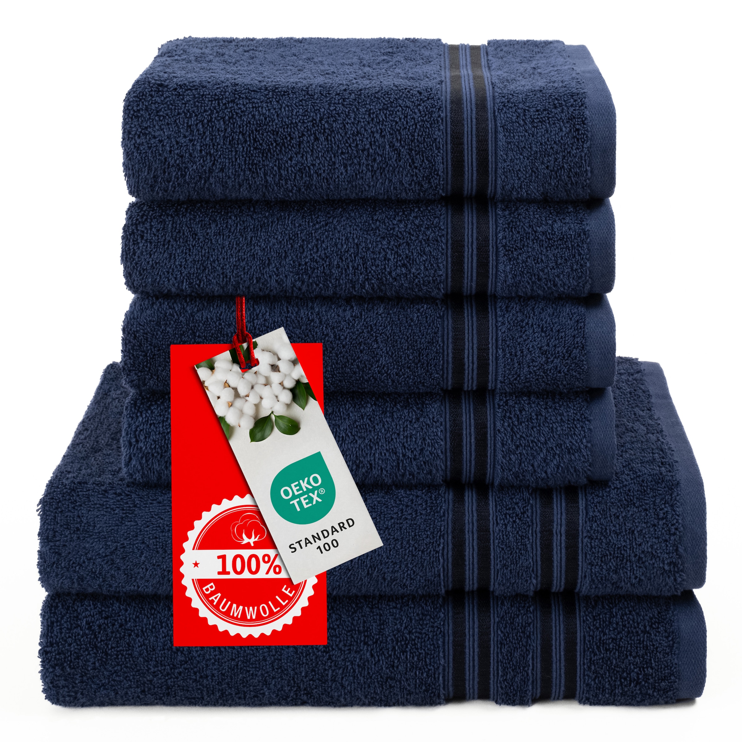 HAMMETEX Handtuch Set »6-teiliges Handtuch Set, 100% Baumwolle, Weich & Saugstark«, Set, 6 tlg., Frottier, mit Bordüre, einfarbig, weich