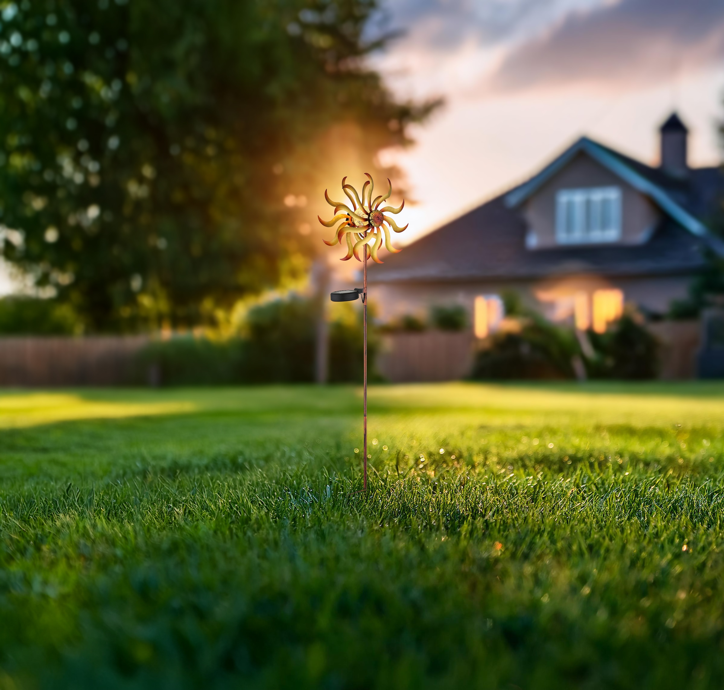 GLOBO LIGHTING LED Solarleuchte »SOLARLEUCHTE METALL GOLDFARBEN PATINIERT, 1XLED« LED-Modul 1 Stk. Warmweiß Solar Garten Terrasse Außenbeleuchtung Dekoleuchten