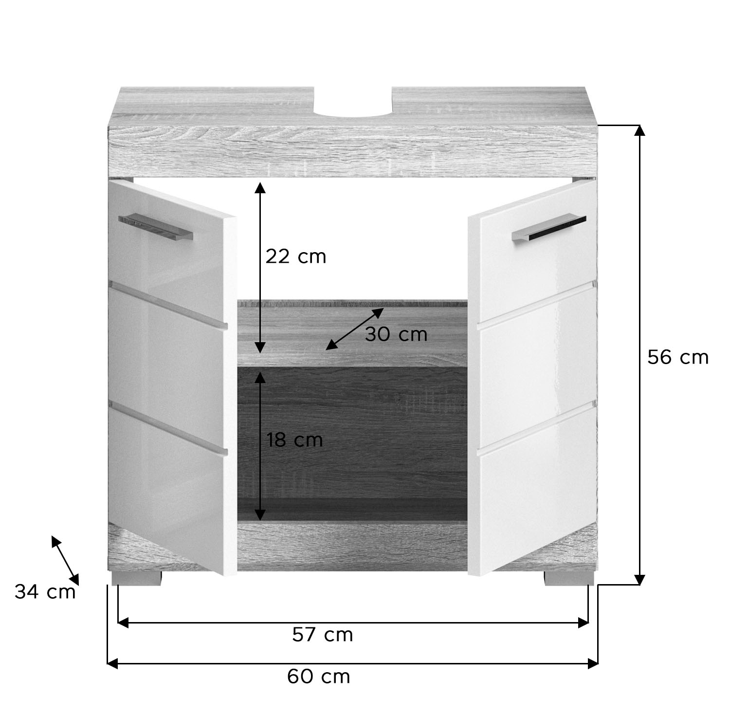 INOSIGN Waschbeckenunterschrank »Siena, Breite 60cm, 2 Tür, 2 Fächer, mit Siphonausschnitt, MDF-Front«, (1 St.), in verschiedenen Farben erhältlich, Badmöbel, Badschrank, Kommode, Bad