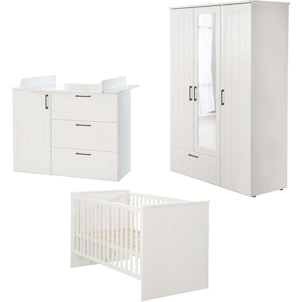 roba® Babyzimmer-Komplettset »Sylt«, (Set, 3 St., Gitterbett, Schrank, Wickelkommode), mit Kinderbett, Wickelkommode & Kleiderschrank; Made in Europe