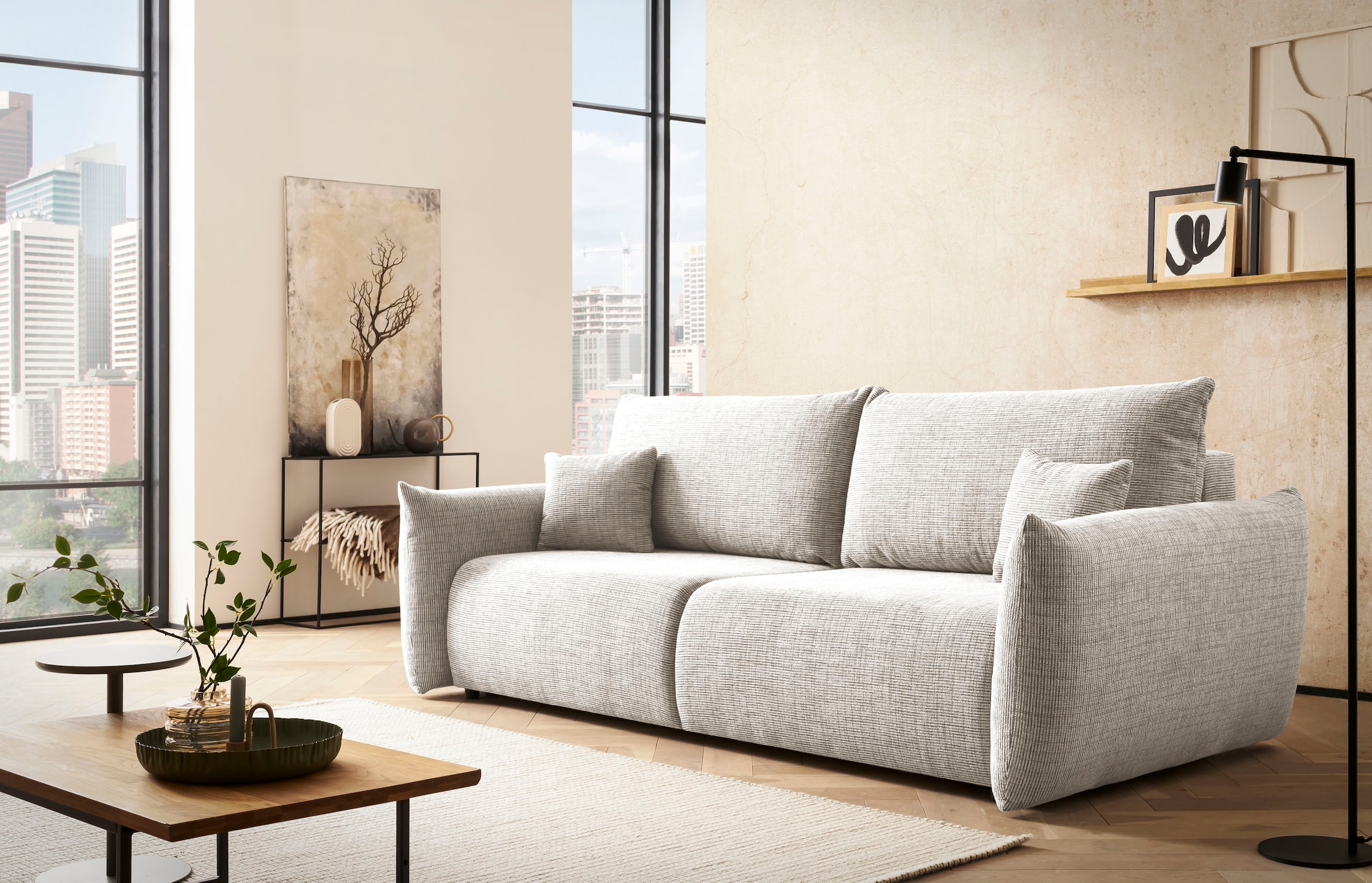 INOSIGN 3-Sitzer »MAVAS Schlafsofa mit Bettkasten«, ca.240/108cm (Liegefläche 212/145 cm), Cord, Chenille, Struktur