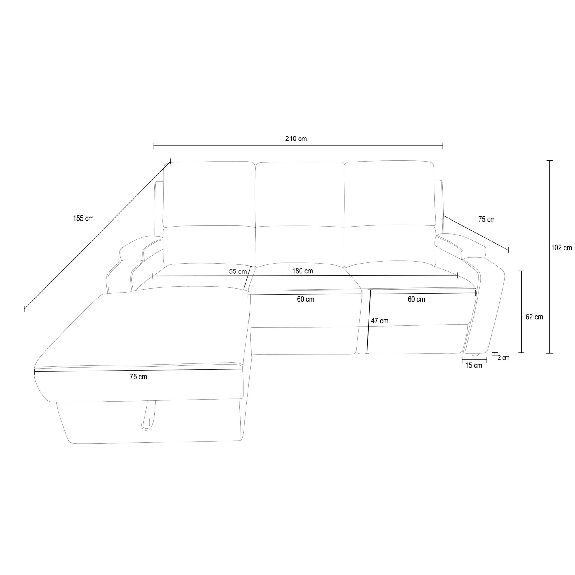 OTTO home Ecksofa »NAPORI Cord, L-Form, 210cm, man./elektr. Relaxfunktion« USB-A bei elektr. Variante, Staukasten, Seitentaschen u. Federkern