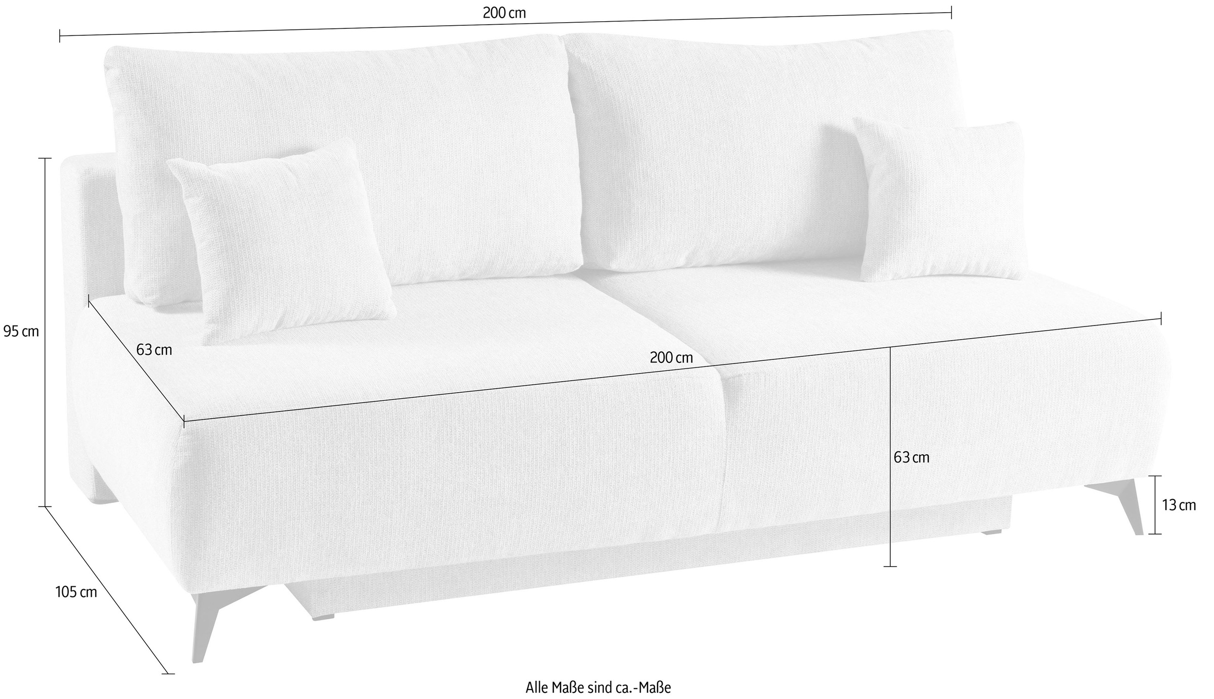 WERK2 Schlafsofa »Valerie mit Komfortsitz- und Liegehöhe, Breite 200cm,«, bequemes 2-Sitzer Schlafcouch mit Bettkasten