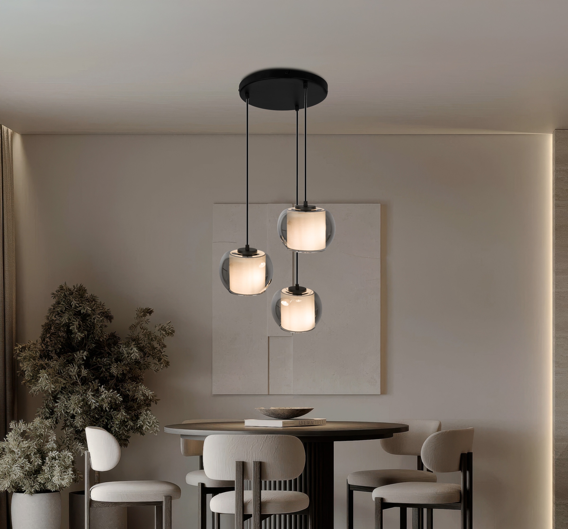 OTTO home Pendelleuchte »Tanissa« E27 1 Stk. 3 versetzt lange Pendel mit je 1x Rauchglasschirm und je 1x E27 exkl.