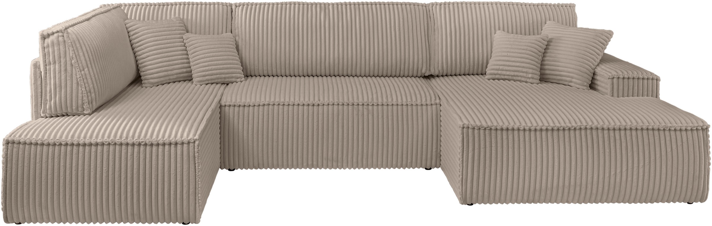 andas Wohnlandschaft »FINNLEY U-Form XXL 329 cm, Schlafsofa, Schlaffunktion m. Bettkasten«, (194/139 cm), Bouclé, Struktur und Cord