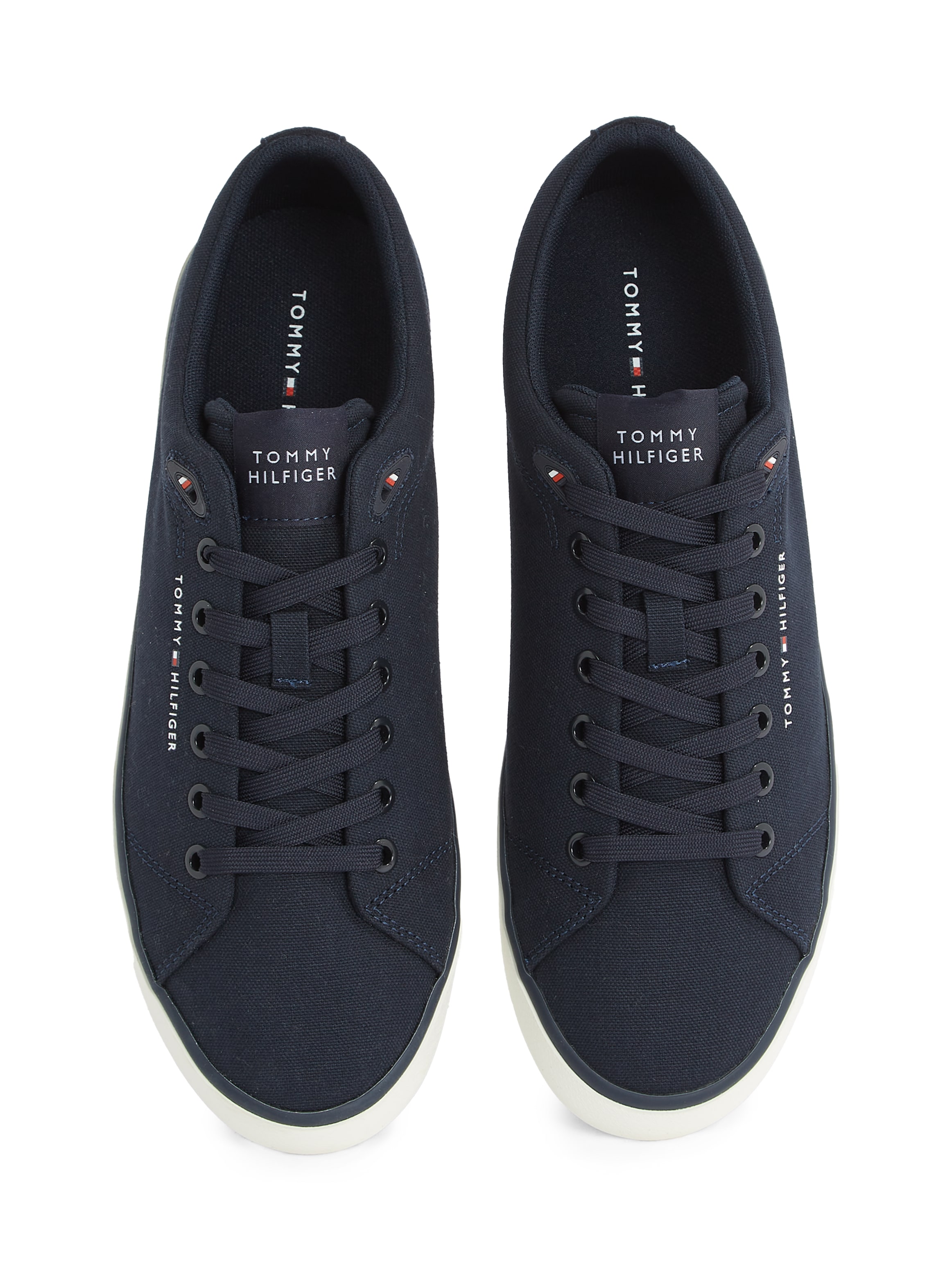 Tommy Hilfiger Sneaker »TH HI VULC LOW CORE CANVAS«, Freizeitschuh, Halbschuh, Schnürer mit weich gepolstertem Schaftrand