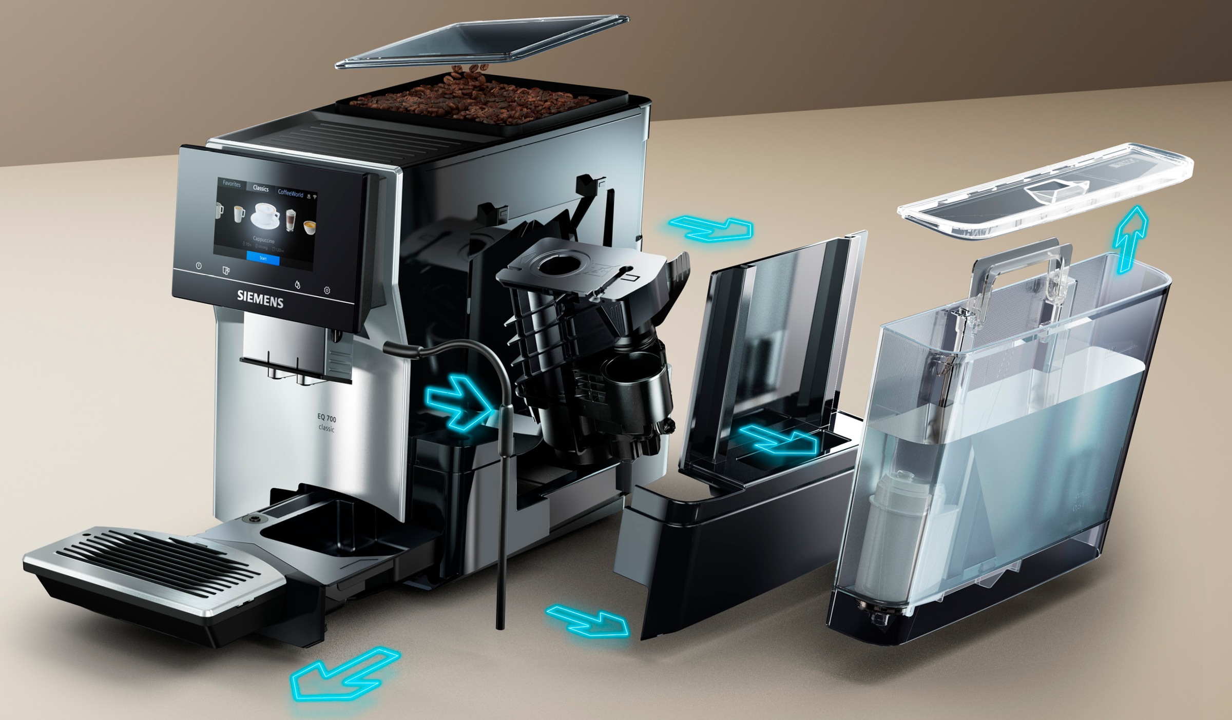 4. Bild von SIEMENS Kaffeevollautomat »EQ700 classic TP715D01, Cold Brew, intuitives 5" TFT-Display, App«, aromaSelect, 10 Favoriten, autom. Dampfreinigung, morning haze