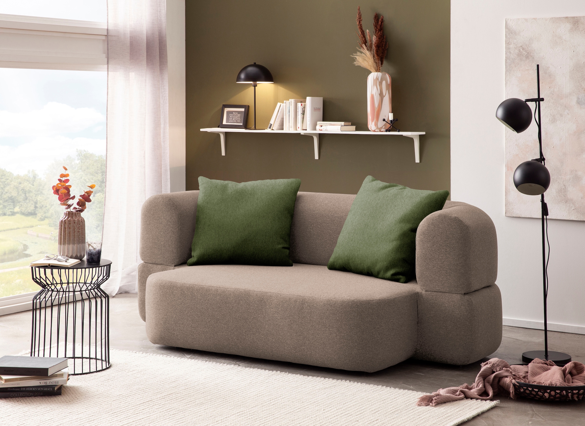 INOSIGN Schlafsofa »Denair oval Federkern«, 2-Sitzer durch Klappen verwandeln in eine Liegefläche