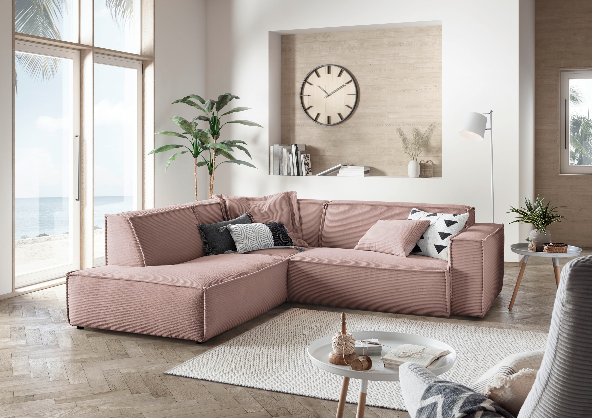 3C Candy Ecksofa »Matteo in elegant, kubischer Formensprache, bequem, L-Form«, mit auffälliger Kedernaht, Cord-Bezug, Lounge-Charakter, OTTOs Choice