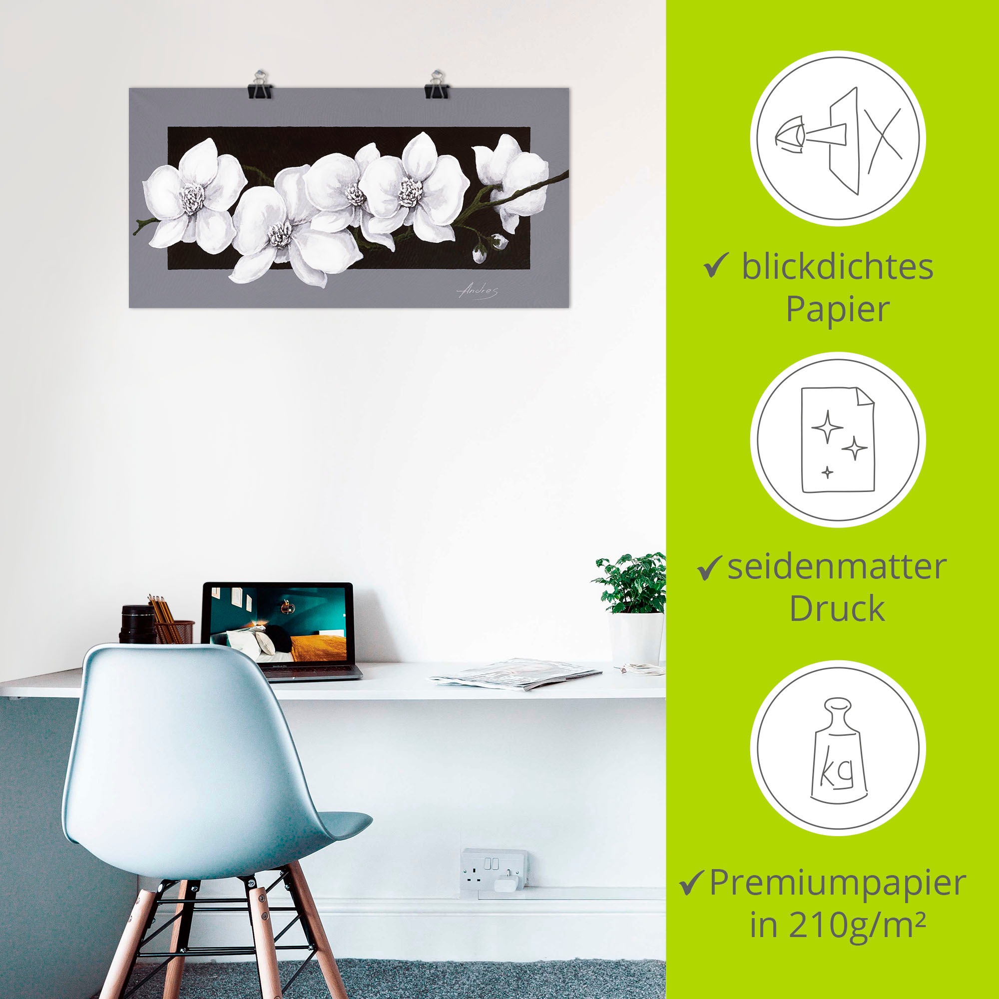 Artland Wandbild »Weiße Orchideen auf grau«, Blumen, (1 St.), als Alubild, Outdoorbild, Leinwandbild, Poster, Wandaufkleber