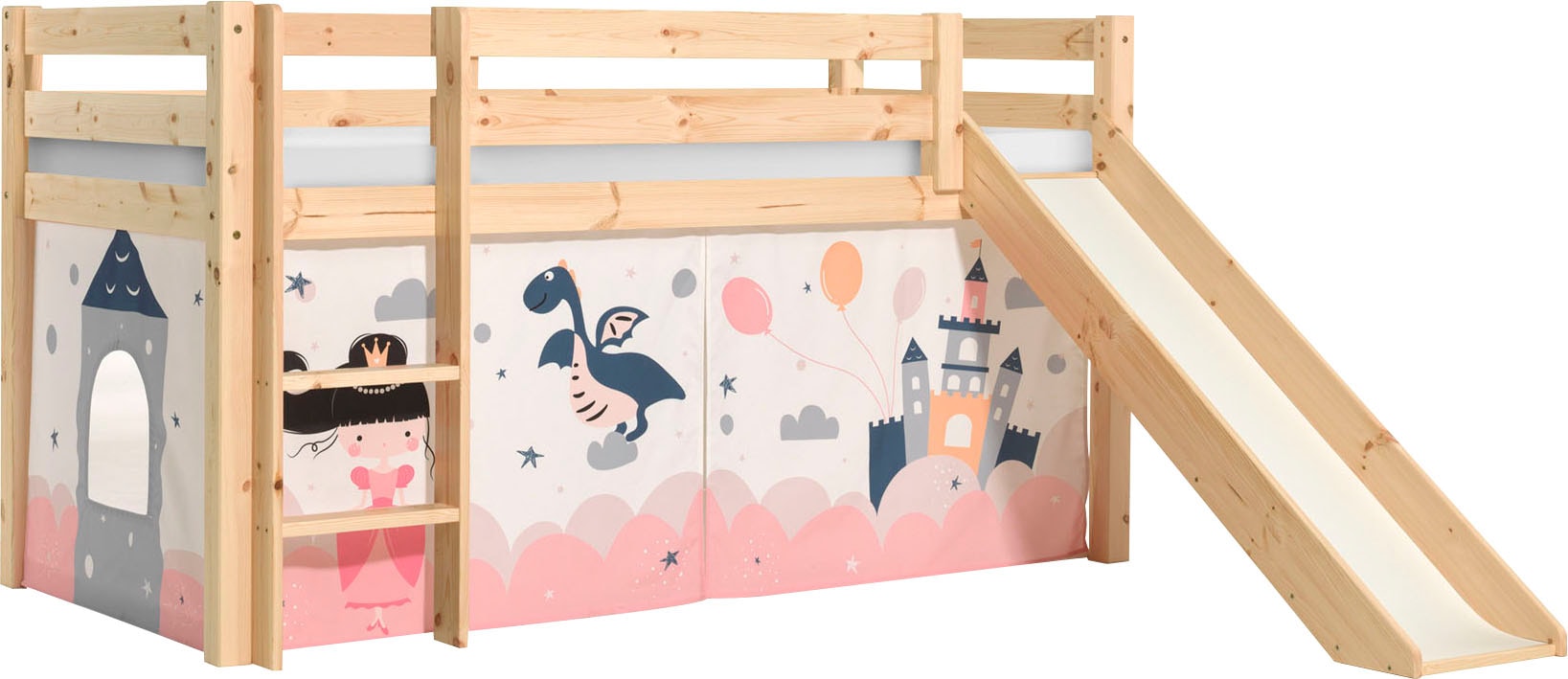 3. Bild von Vipack Spielbett »Vipack Pino«, (Made in Europe), Hochbett mit Textil-Set, inkl. Rolllattenrost, Leiter und Rutsche