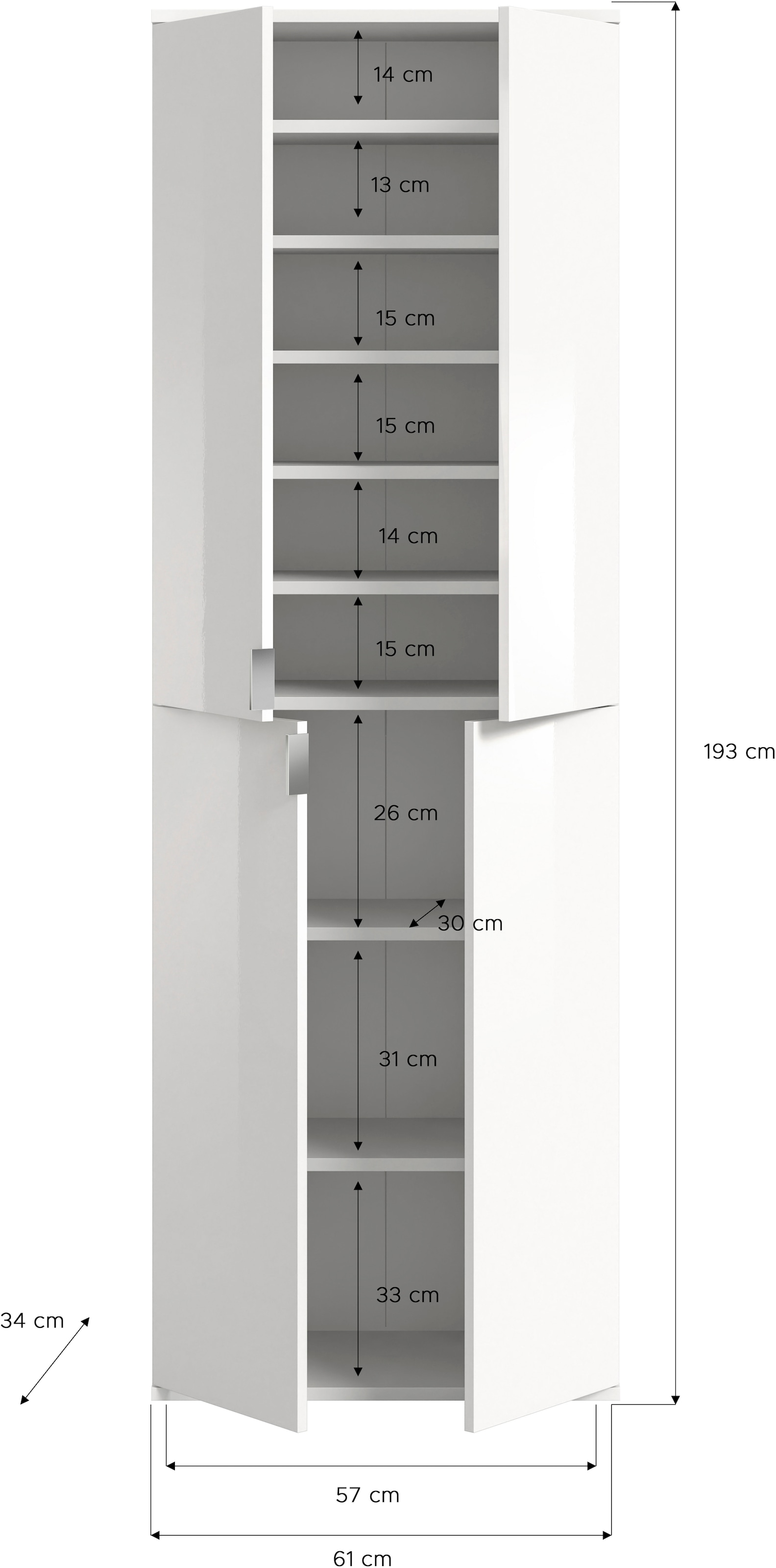 INOSIGN Garderoben-Set »Trondheim, Breite 122cm, best. aus 2 Schränken, 8 Türen, 18 Fächer«, (Set, 2 St.), inkl. ausziehbarer Kleiderstange, Garderobenschrank, Kleiderschrank