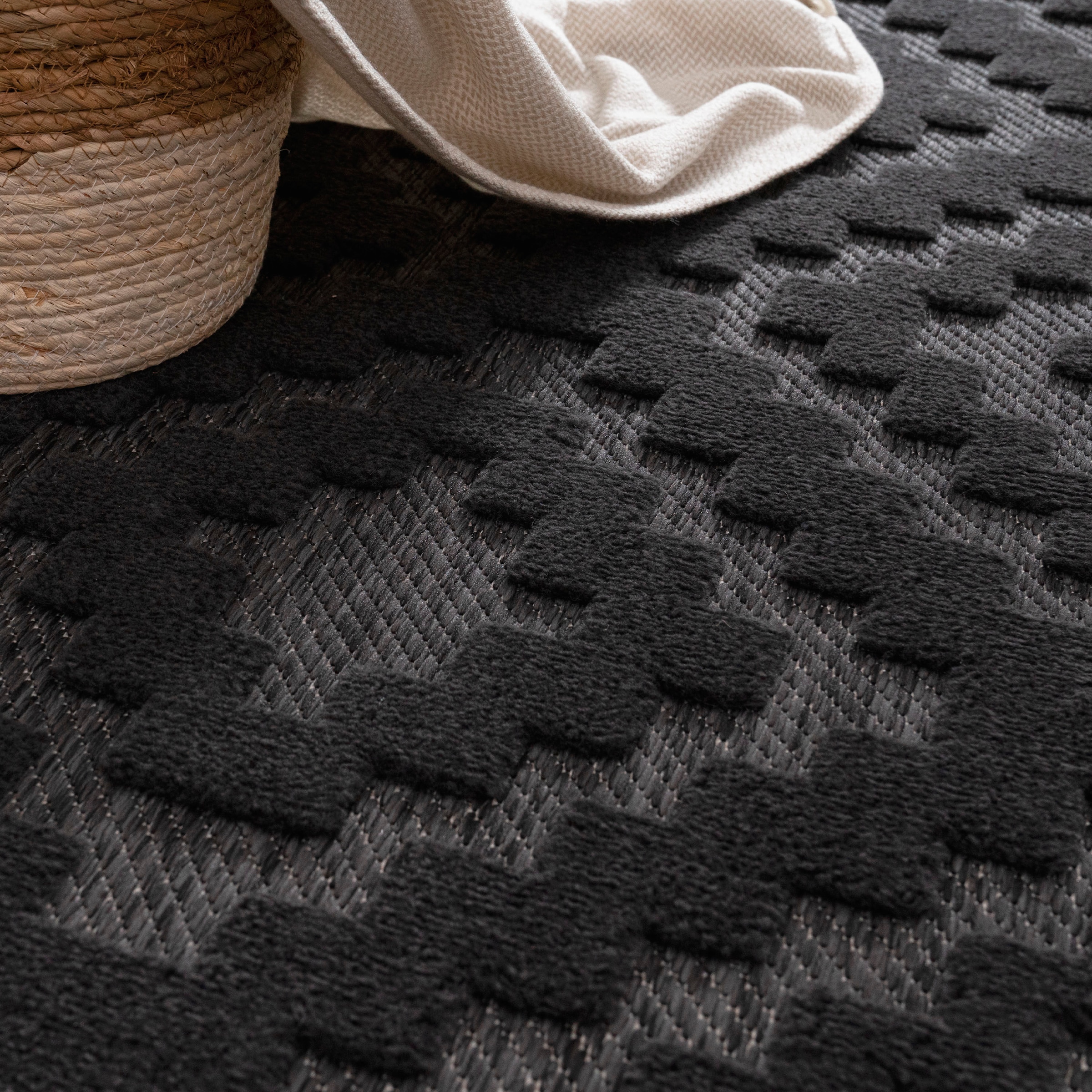 Paco Home Teppich »Livorno 672«, rechteckig, 14 mm Höhe, Uni-Farben, Scandi, Rauten Muster, Hoch-Tief Effekt, Outdoor geeignet