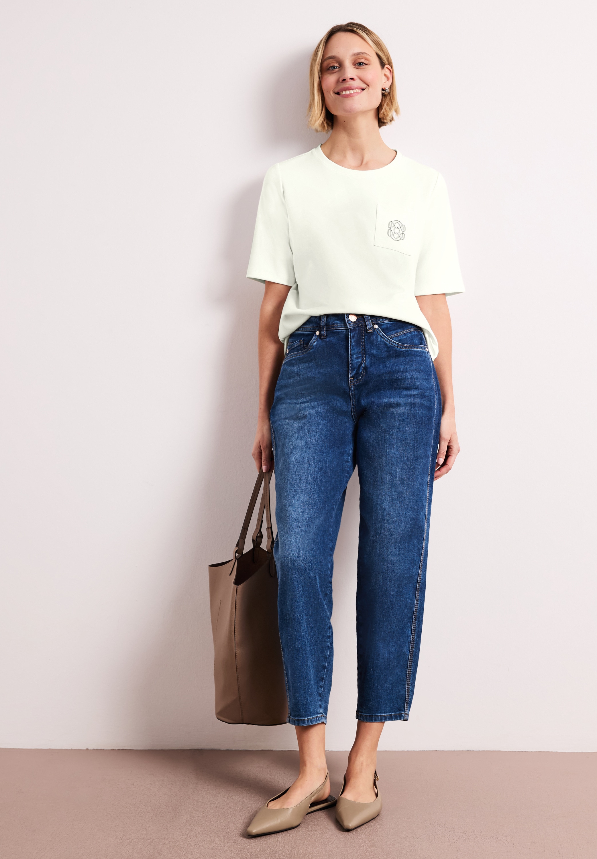 STREET ONE Kurzarmshirt Sommershirt mit Rundhals und Deko-Detail