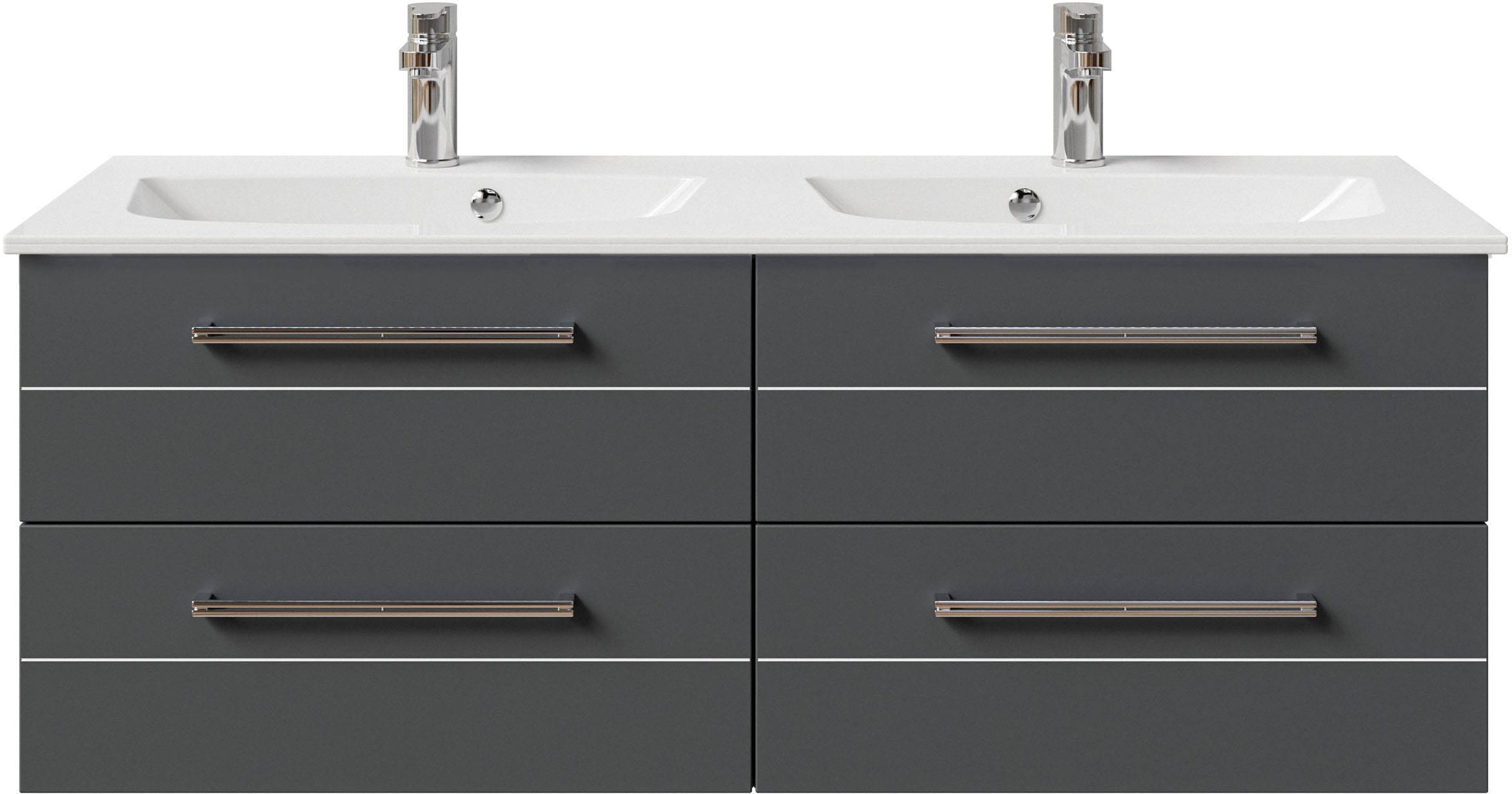 Saphir Waschtisch »Serie 6025 Mineralmarmor-Waschtisch mit Unterschrank, 132 cm breit«, Doppel-Waschplatz mit 4 Schubladen, hängend, verschiedene Ausführungen