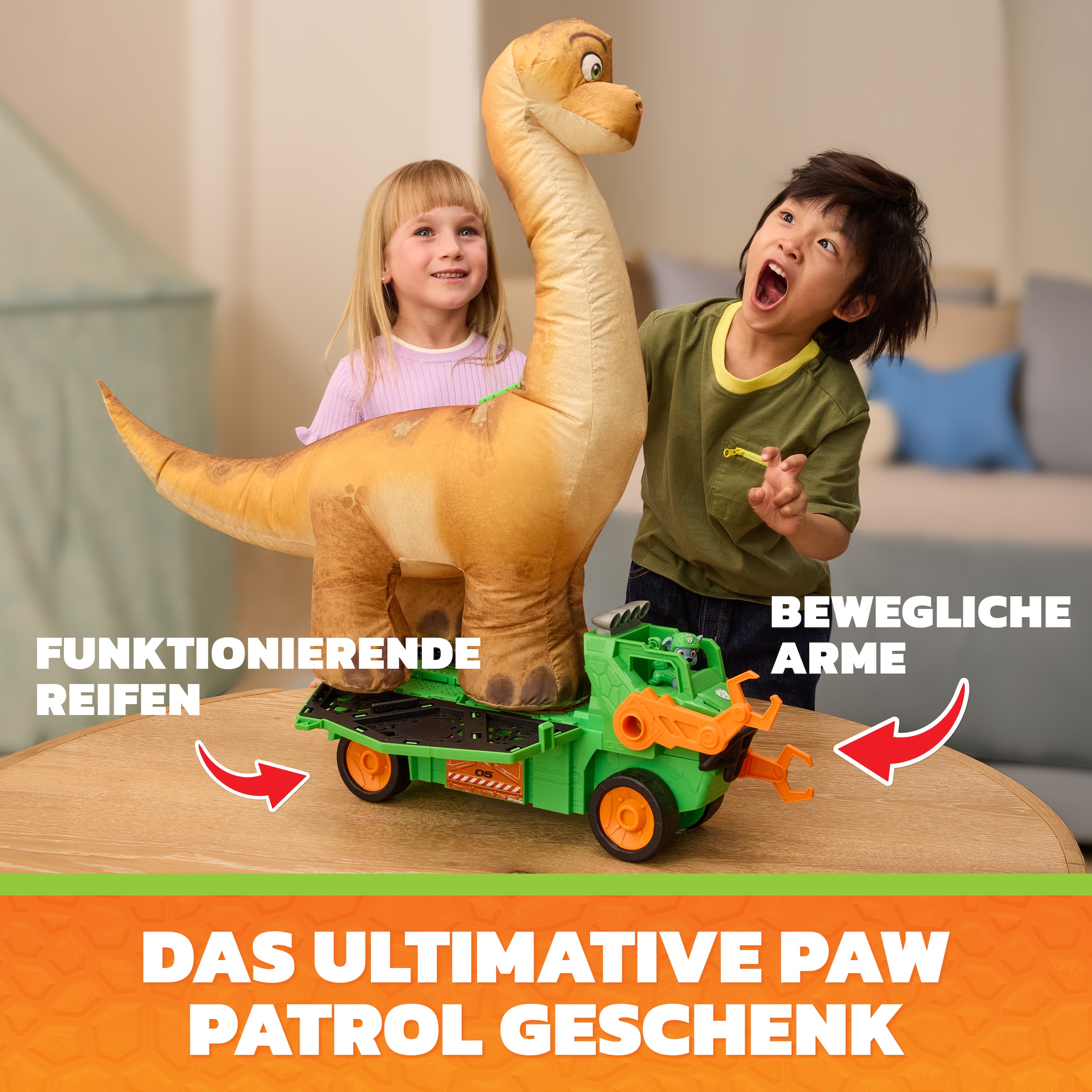 Spin Master Spielzeug-Auto »PAW Patrol: Der Dino Film, Rockys Megasaurus Transport-Fahrzeug« mit Lichteffekt
