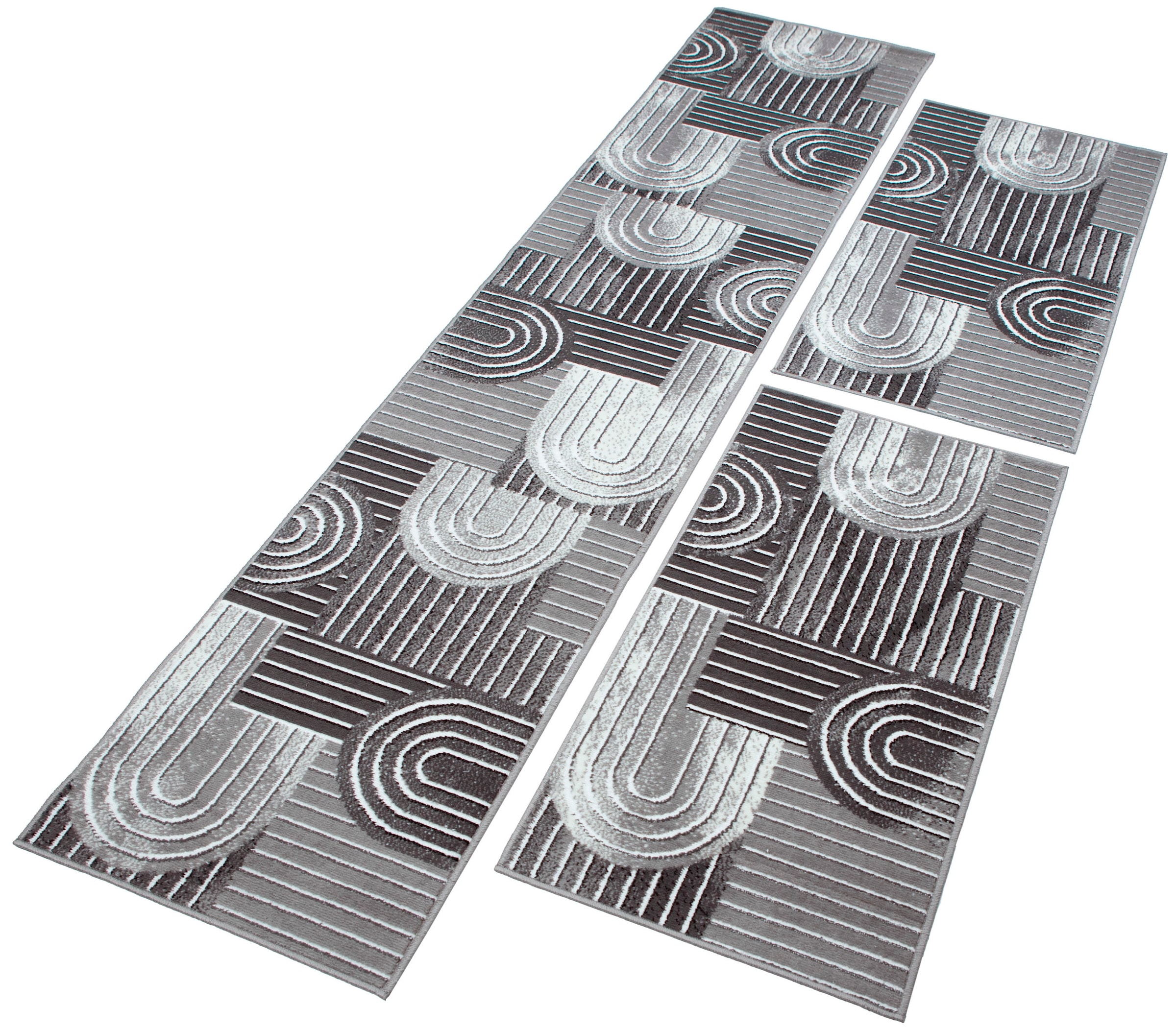 OTTO home Bettumrandung »Lyssandra« Höhe 8 mm 3 tlg. tlg. 3D-Effekt, softer Kurzflor, pflegeleicht, leichter Glanz, Scandi-Look grau Obermaterial: 85%
