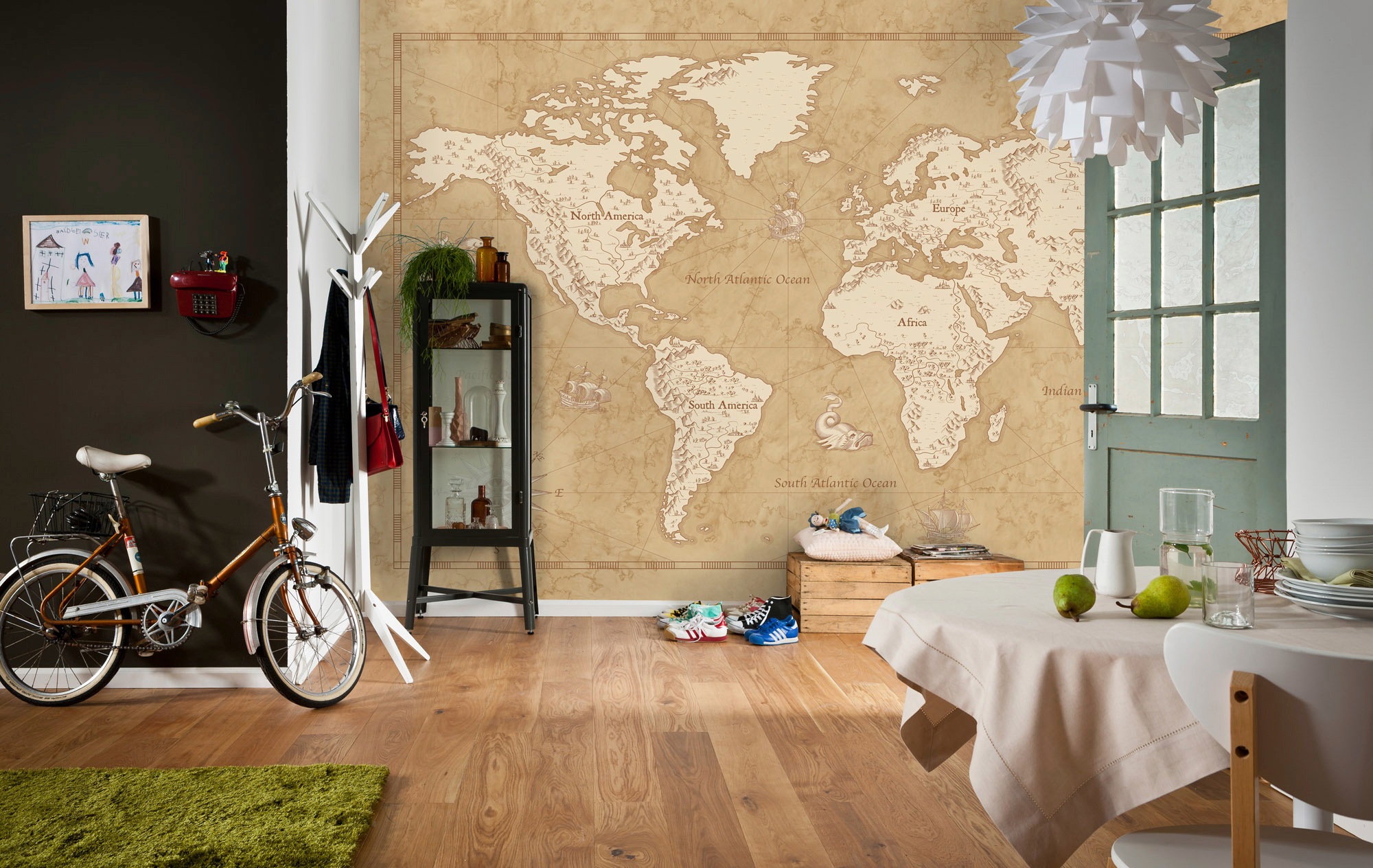 Komar Vliestapete »Digitaldruck Vlies - Vintage World Map - Größe 500 x 280 cm«, bedruckt, Kinderzimmer
