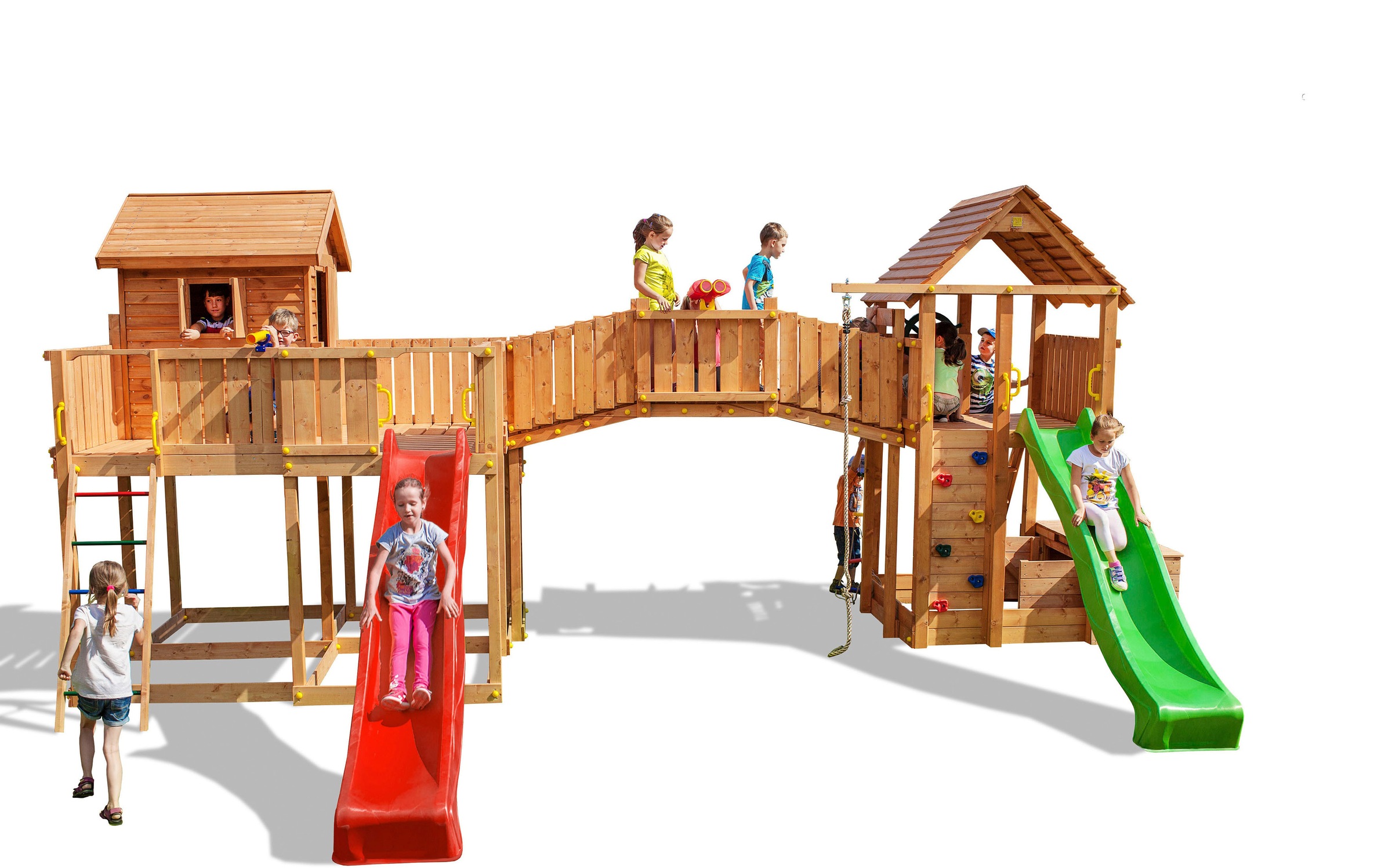 FUNGOO Spielturm »MAXI SET JOYFUL CASTEL«, mit Schaukel & Rutsche, Klettererweiterung, Spielhaus, Sandkasten