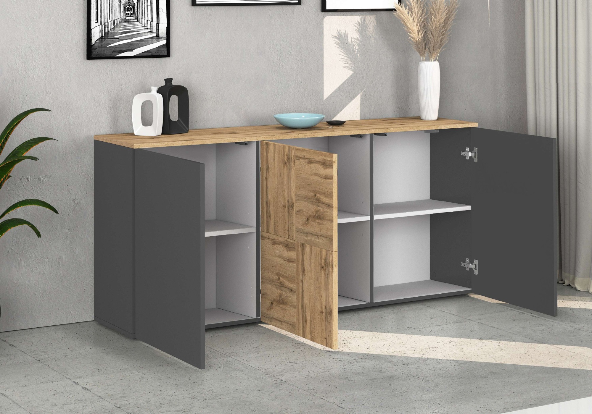 INOSIGN Sideboard »Sideboard ISEO, Kommode, Schrank, Kredenz« 1 Stk. tlg. stehend/hängend, 3 Türen, 6 Fächer, Breite 150 cm