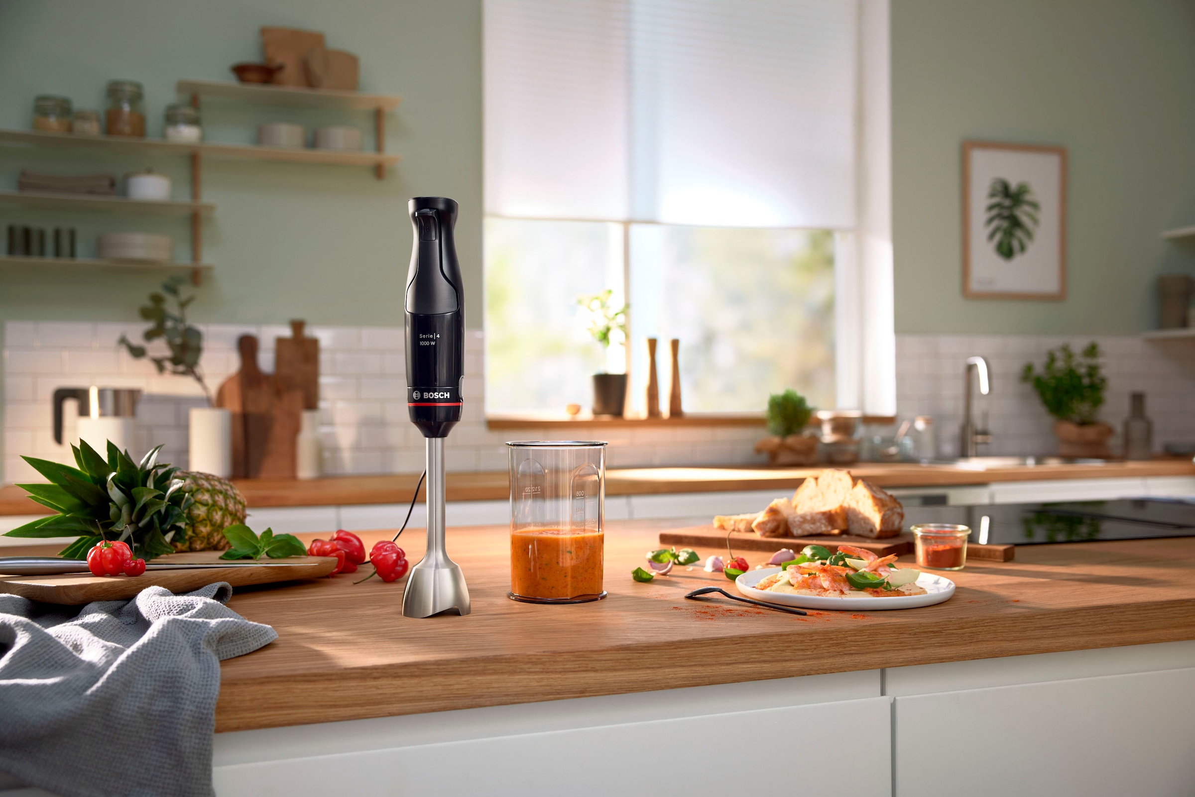 BOSCH Stabmixer »ErgoMaster Serie 4 MSM4B610, 4 Klingen, Mixfuß Edelstahl, schwarz«, 1000 W, Becher, großer Bedienhebel, Keramikkupplung, Made in Europe