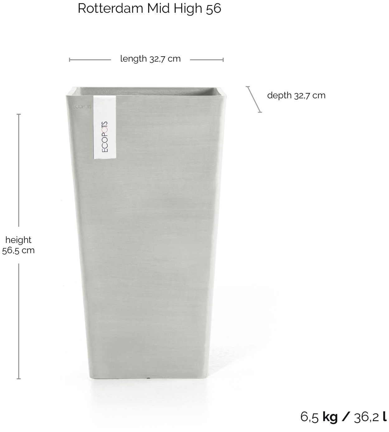 ECOPOTS Blumentopf »Rotterdam halbhoch 56 Weißgrau« für innen und außen: frostsicher, bruchsicher und lichtbeständig