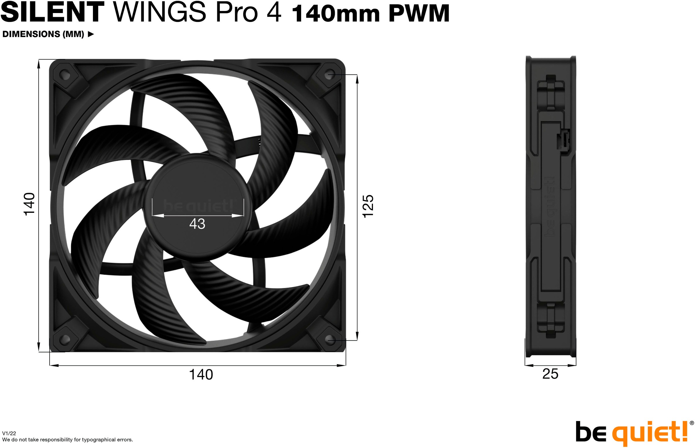 be quiet! Gehäuselüfter »SILENT WINGS PRO 4  140mm PWM«