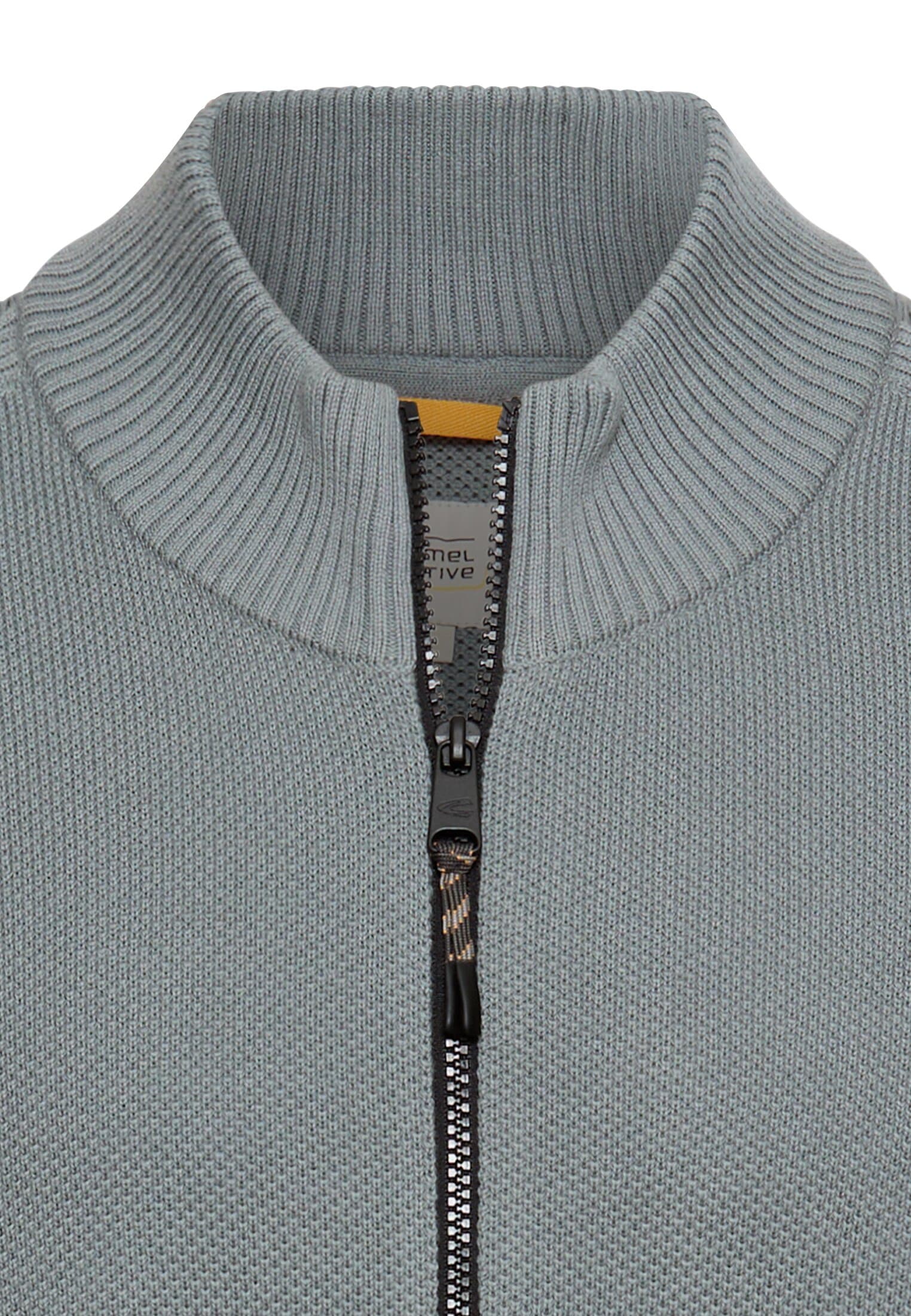 camel active Strickjacke mit Reißverschluss und Stehkragen