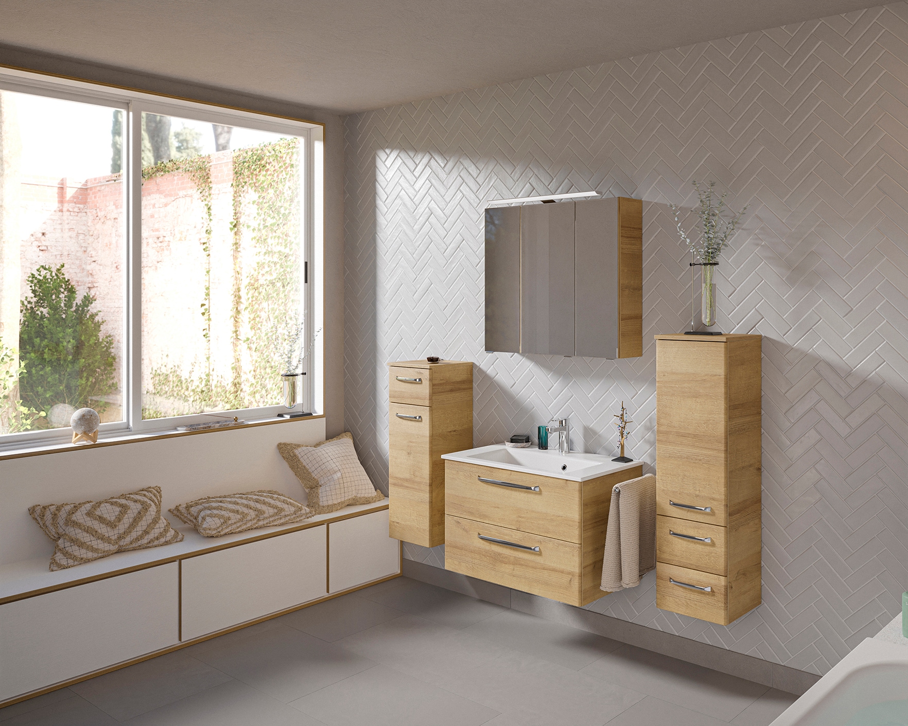 Saphir Badmöbel-Set »Badmöbel-Set Trentino 4-tlg Mineralmarmorwaschtisch,LE günstig online kaufen