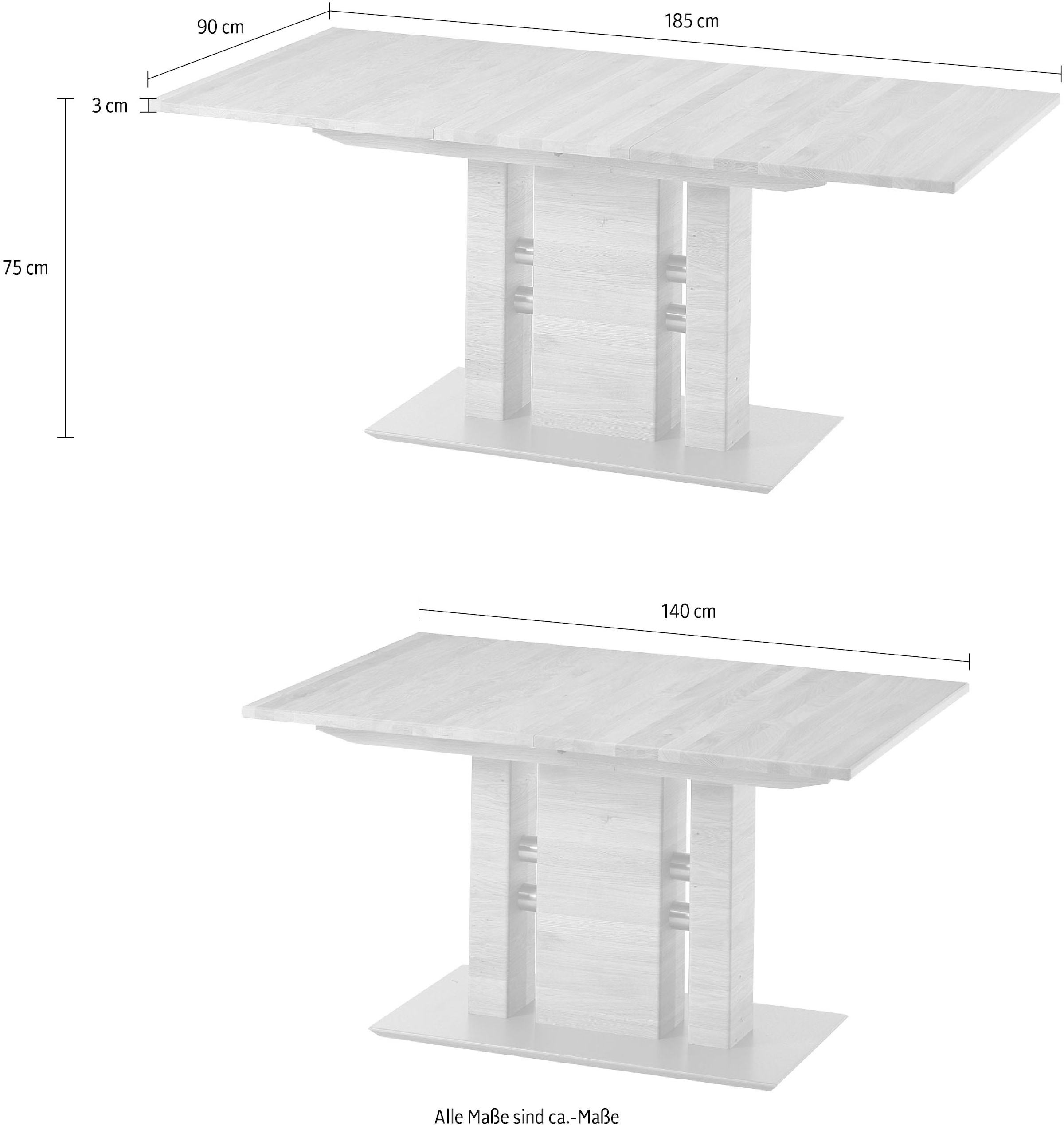 K+W Komfort & Wohnen Esstisch »5030«, Funktionstisch mit Synchronauszug, Massivholz,2 Breiten wählbar