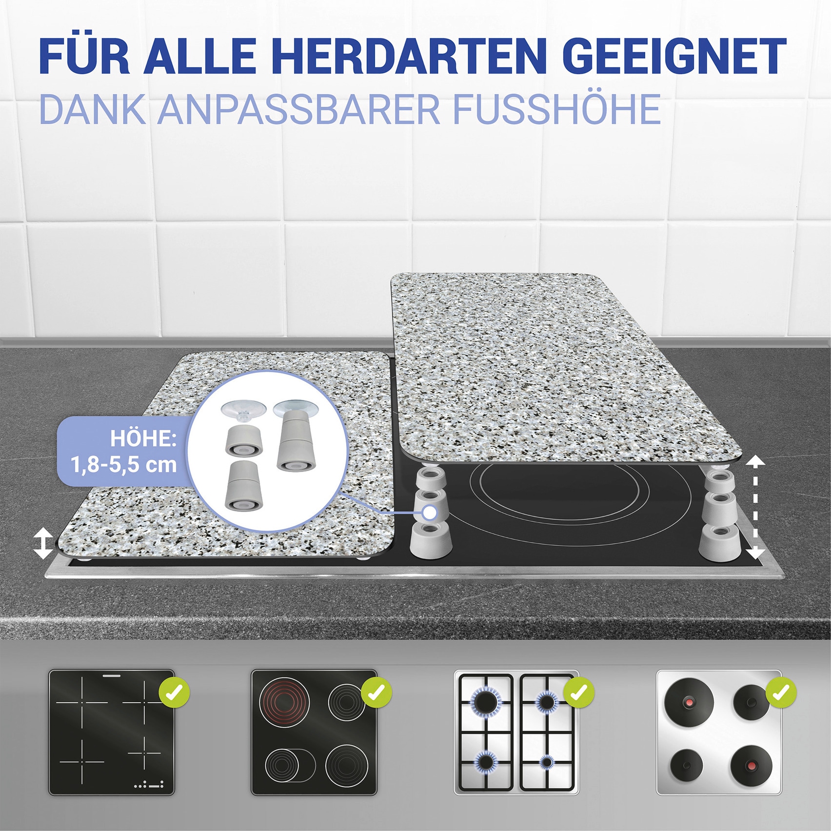 WENKO Herd-Abdeckplatte »Universal Modell Granit«, (Set, 2 tlg.), Herdabdeckung für alle Herdarten, kratzfest, mit rutschfesten Füßen